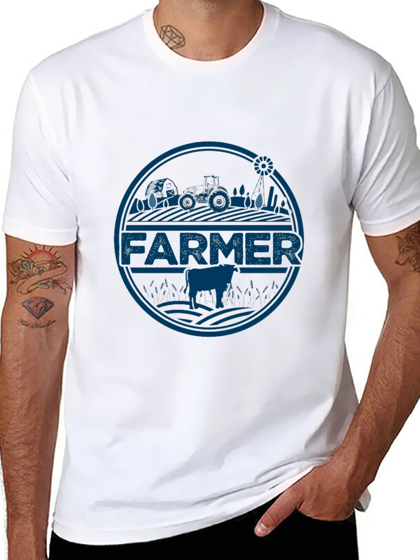 Farmer Tractor Graphic Tee - Black Cotton T-Shirt