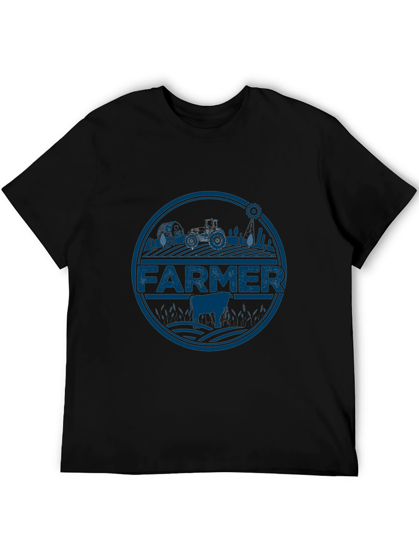 Farmer Tractor Graphic Tee - Black Cotton T-Shirt