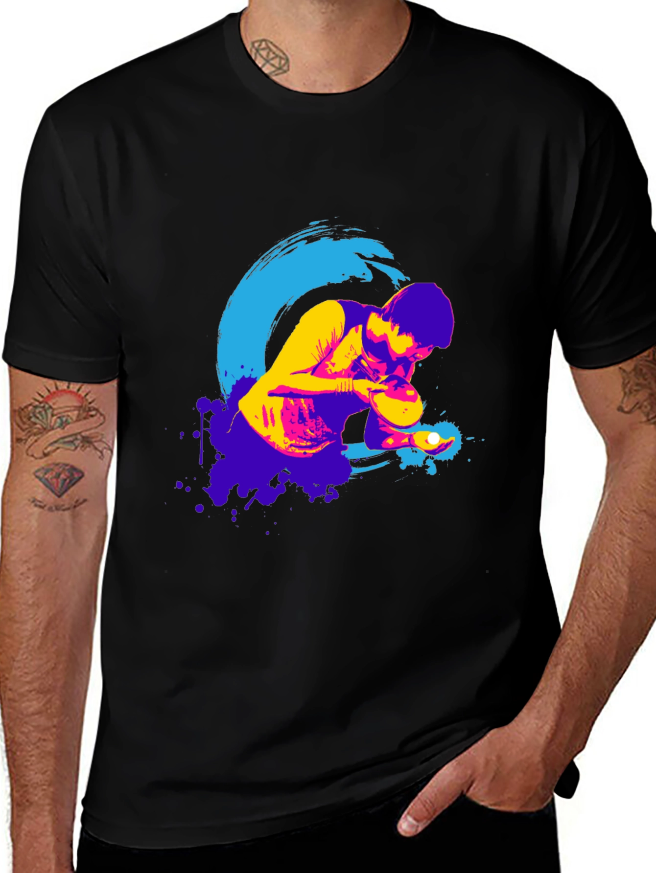 Ping Pong Player Graphic Tee - Cool Black T-Shirt