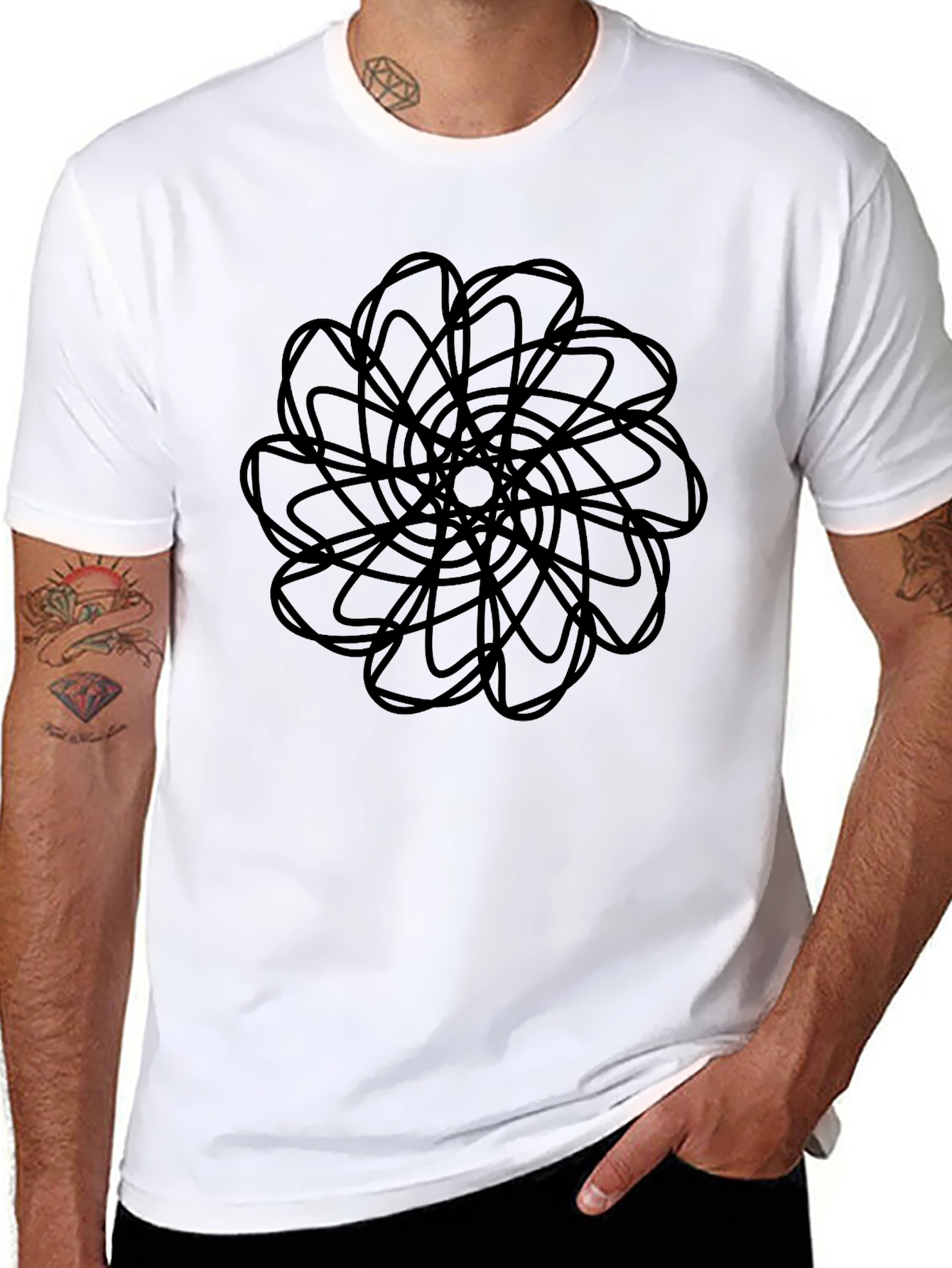 Abstract Floral Design Black T-Shirt