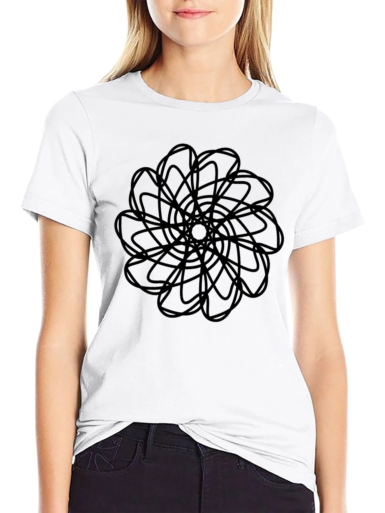 Abstract Floral Design Black T-Shirt