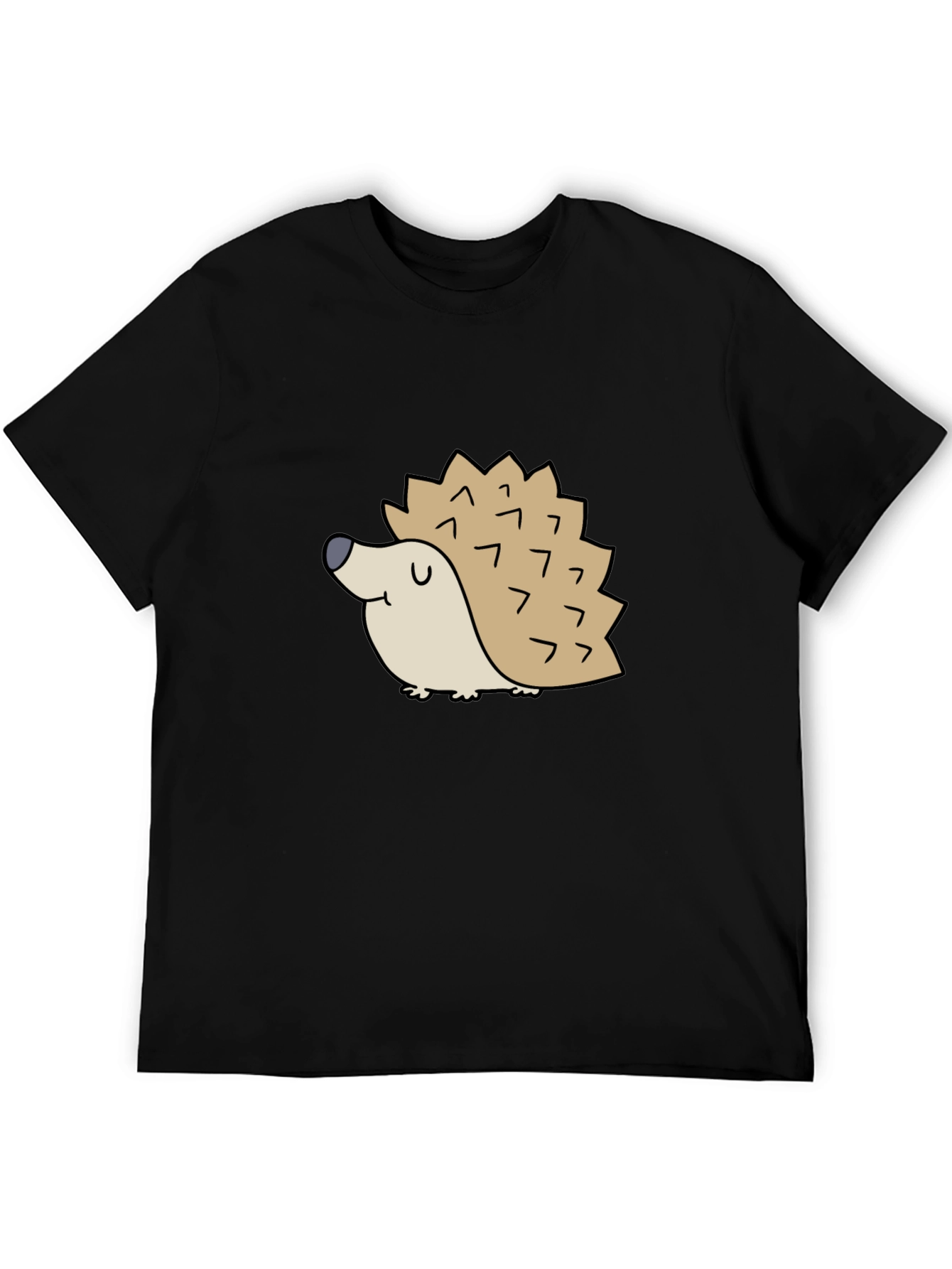 Cute Hedgehog Graphic Tee - Black Cotton T-Shirt