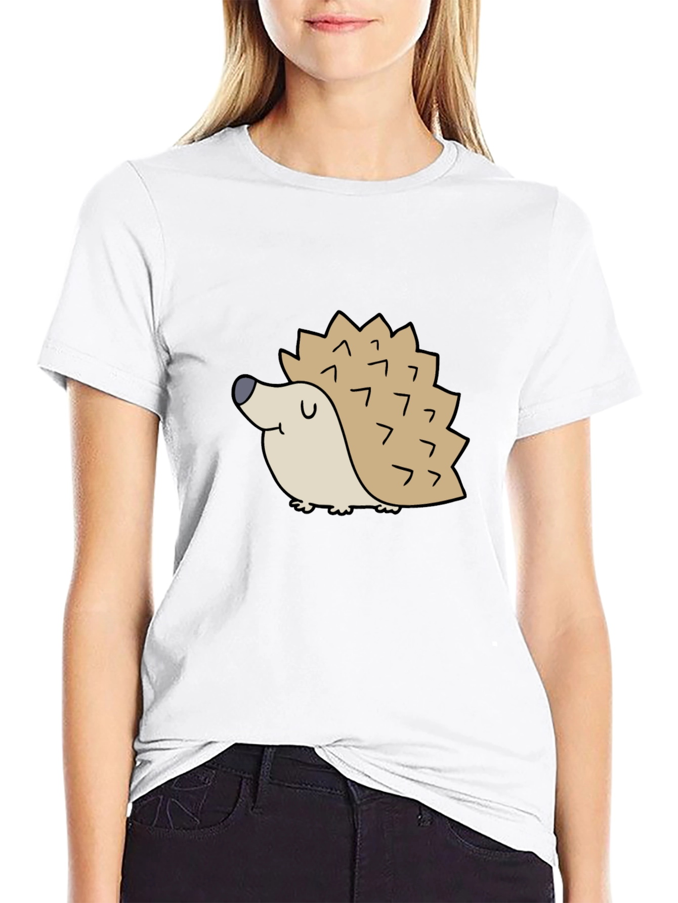 Cute Hedgehog Graphic Tee - Black Cotton T-Shirt
