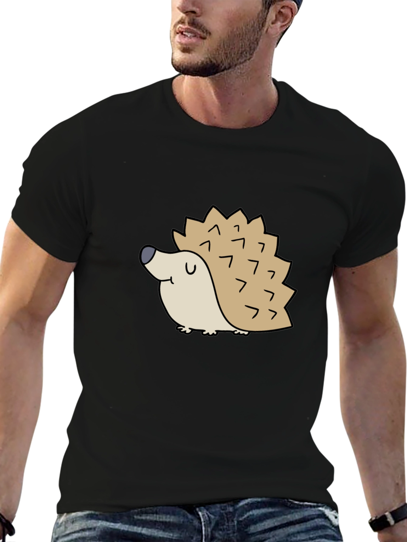 Cute Hedgehog Graphic Tee - Black Cotton T-Shirt