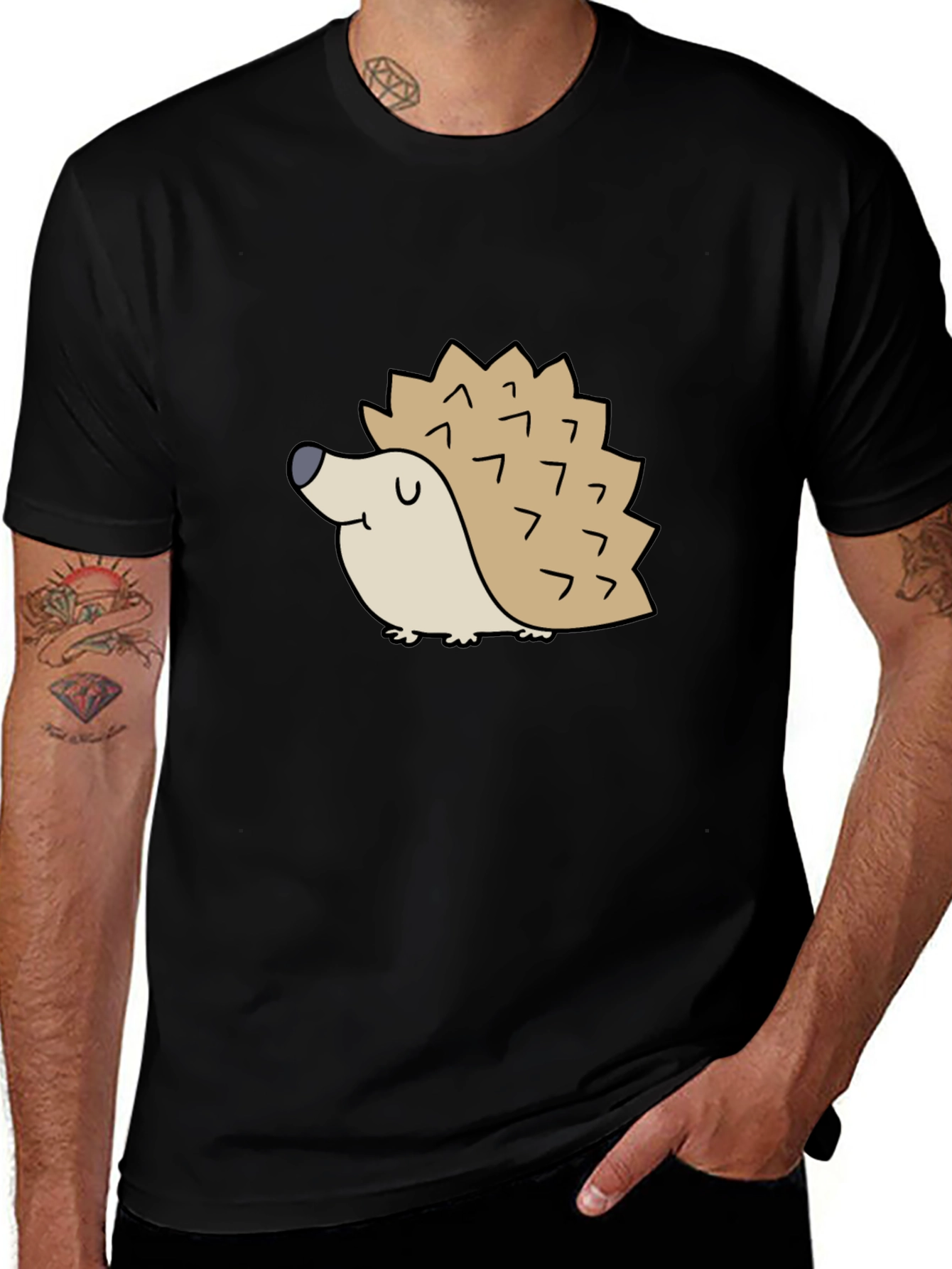 Cute Hedgehog Graphic Tee - Black Cotton T-Shirt