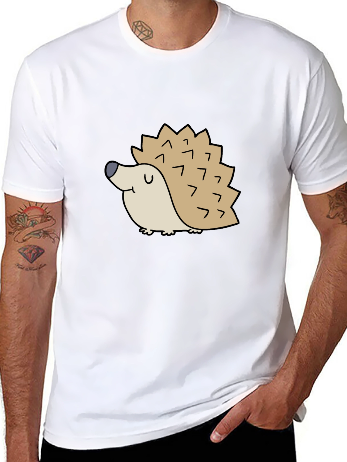 Cute Hedgehog Graphic Tee - Black Cotton T-Shirt