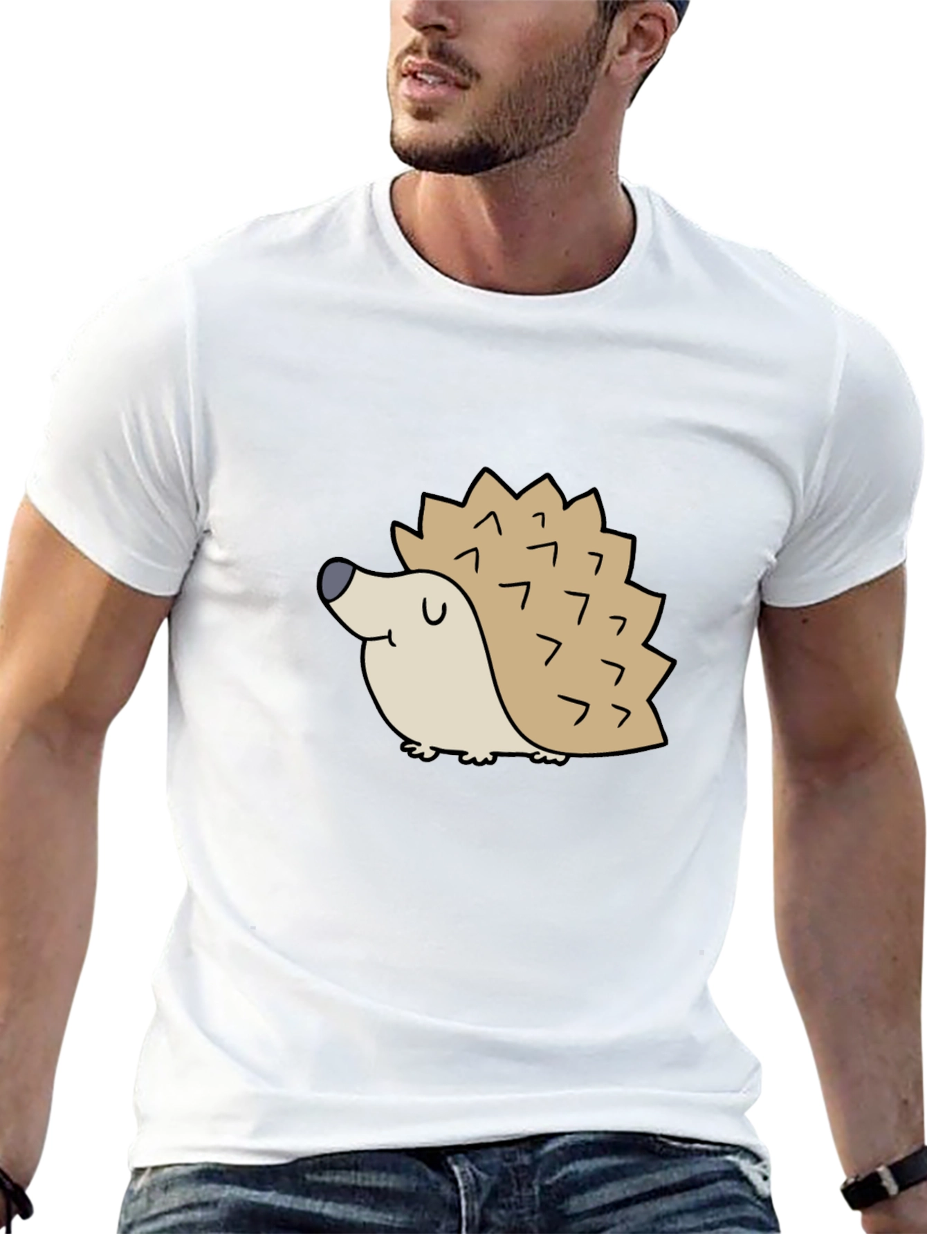 Cute Hedgehog Graphic Tee - Black Cotton T-Shirt