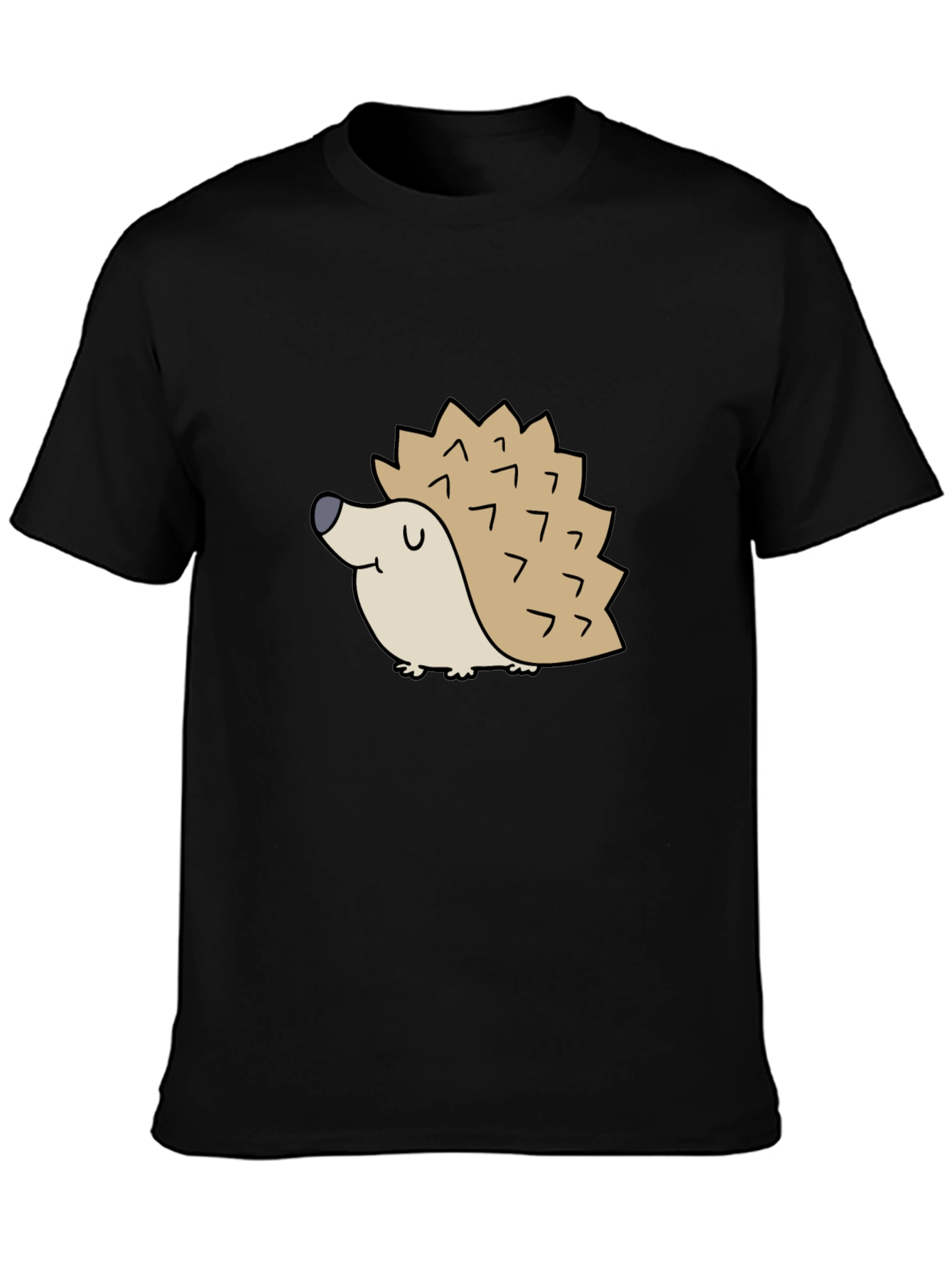 Cute Hedgehog Graphic Tee - Black Cotton T-Shirt
