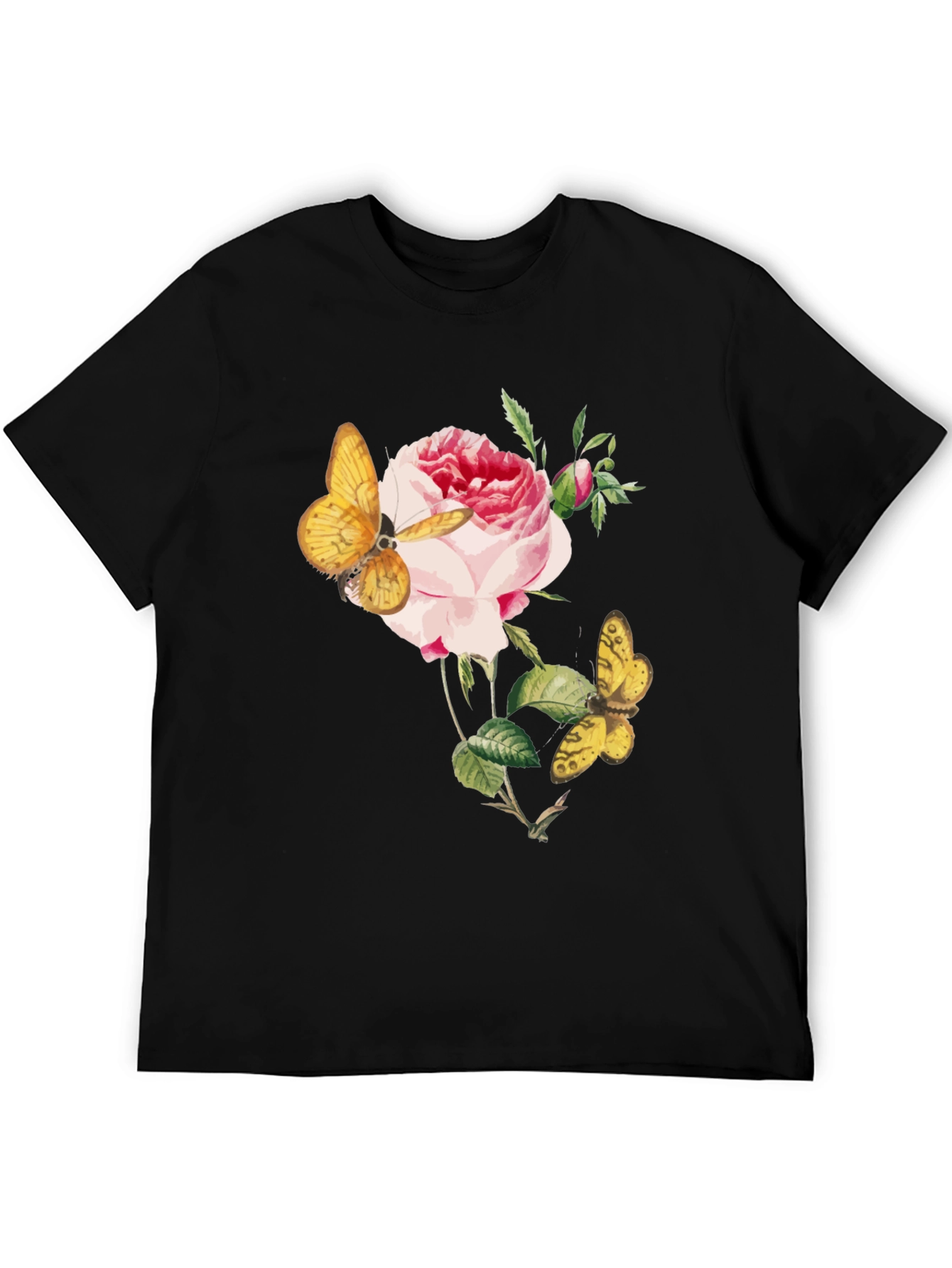Floral Butterfly Graphic Tee - Soft Black Cotton