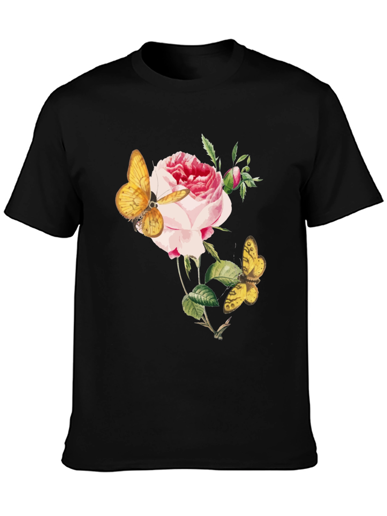 Floral Butterfly Graphic Tee - Soft Black Cotton