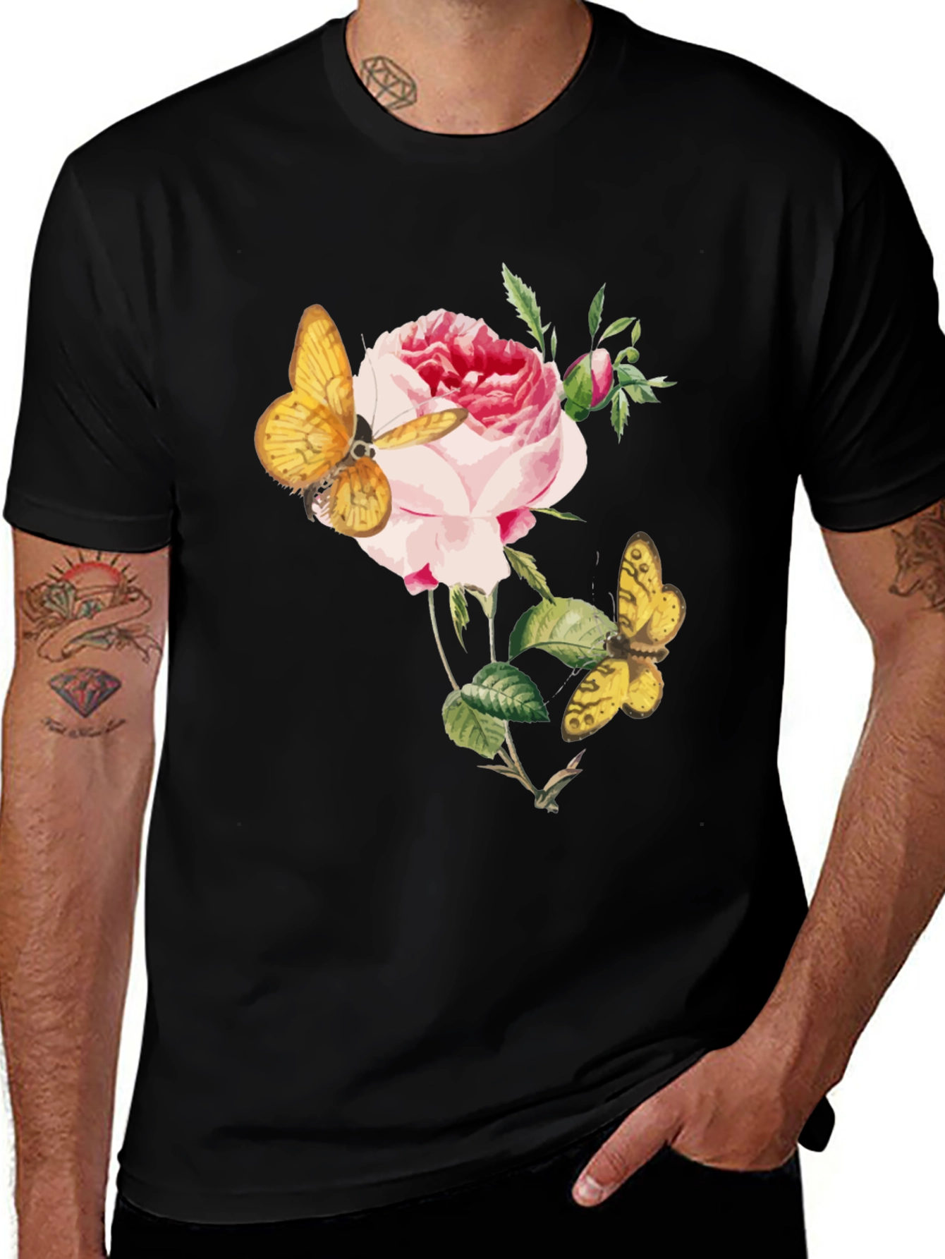 Floral Butterfly Graphic Tee - Soft Black Cotton