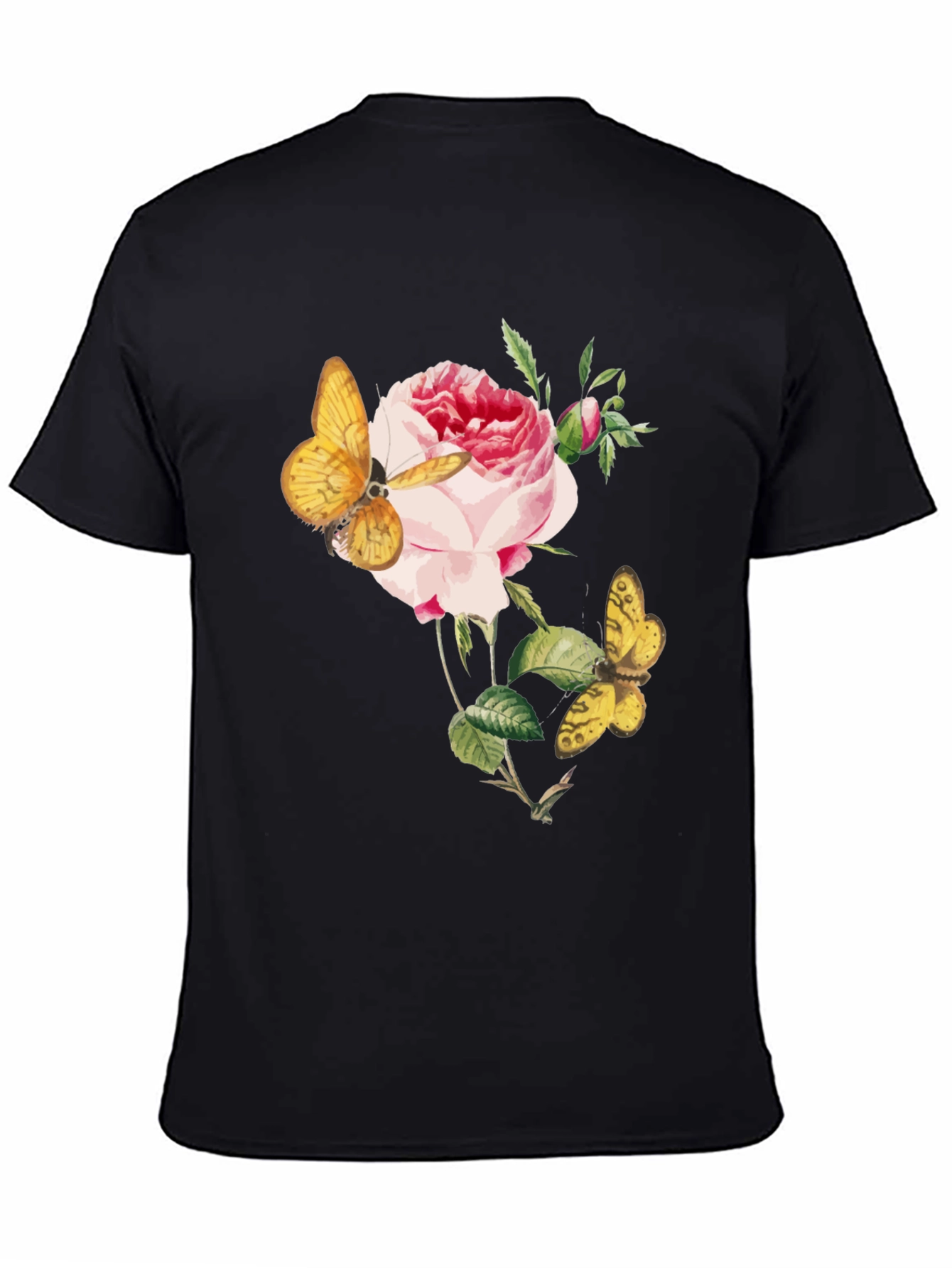 Floral Butterfly Graphic Tee - Soft Black Cotton