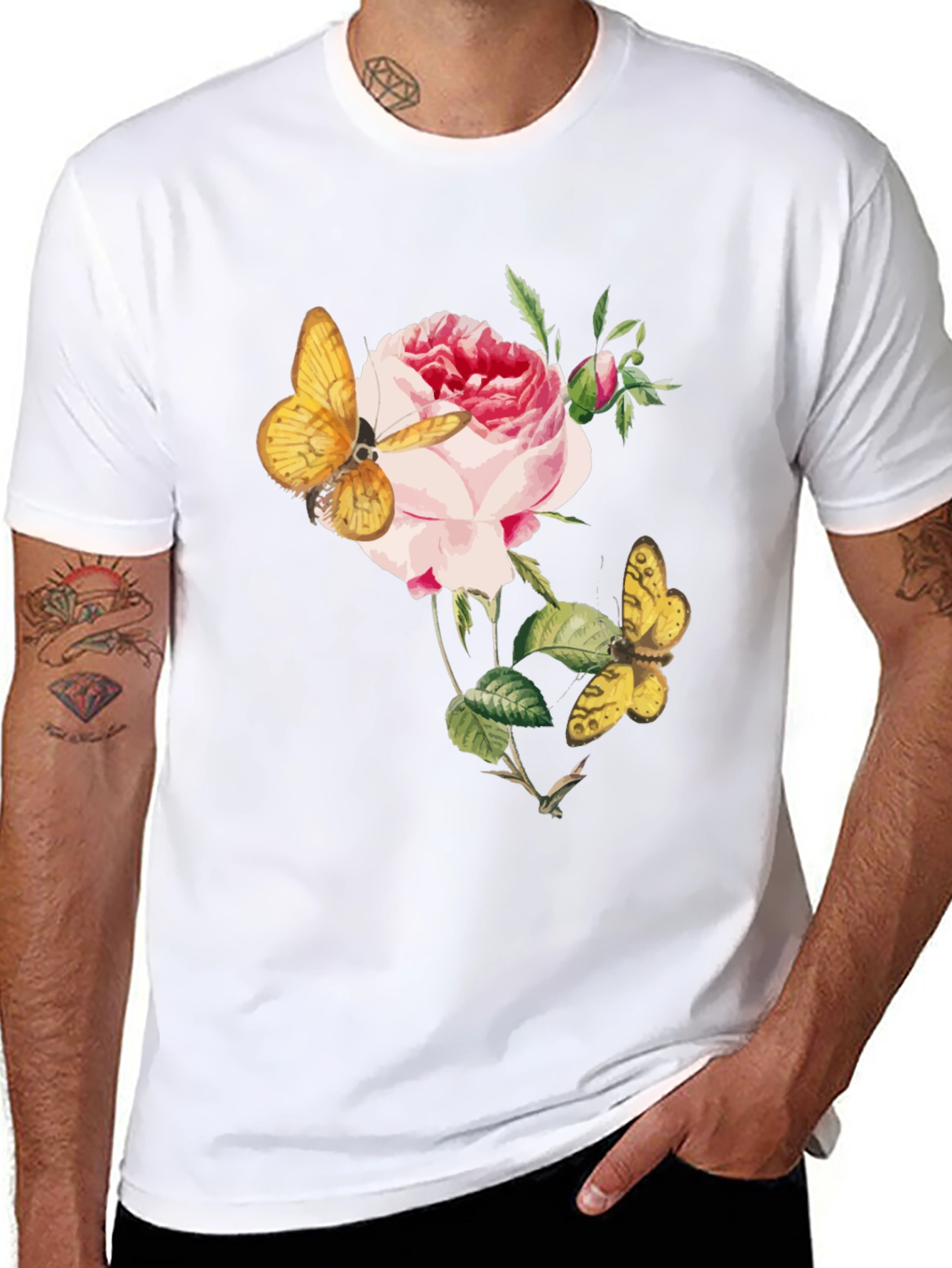 Floral Butterfly Graphic Tee - Soft Black Cotton