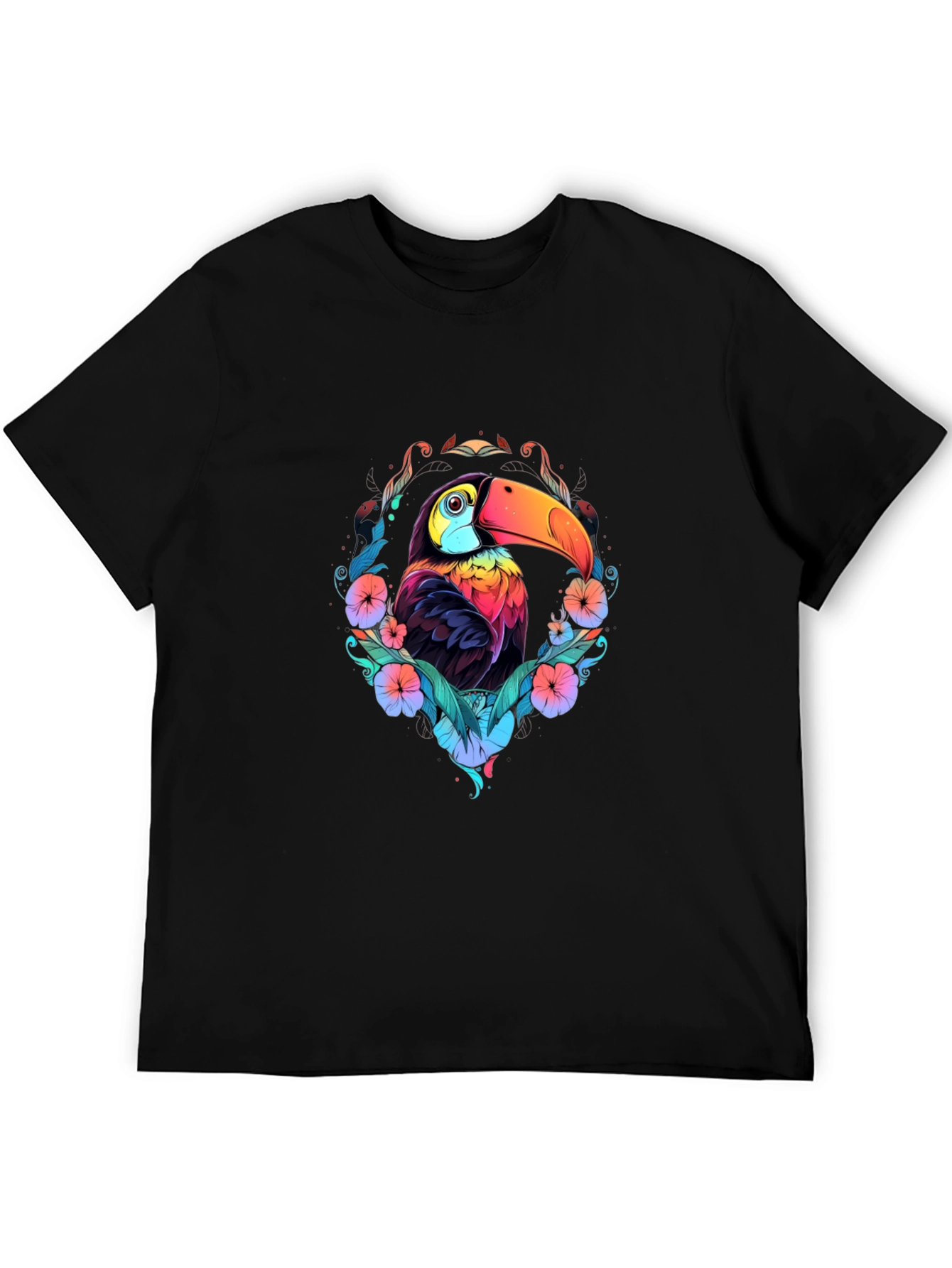 Vibrant Toucan Graphic Black T-Shirt