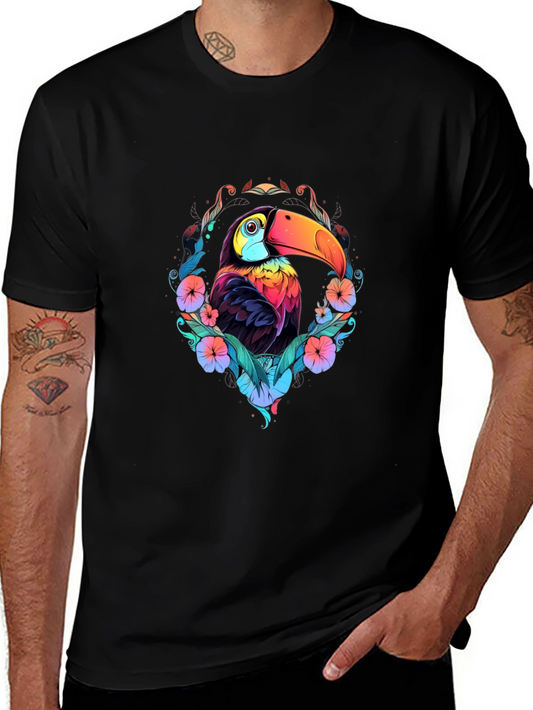 Vibrant Toucan Graphic Black T-Shirt