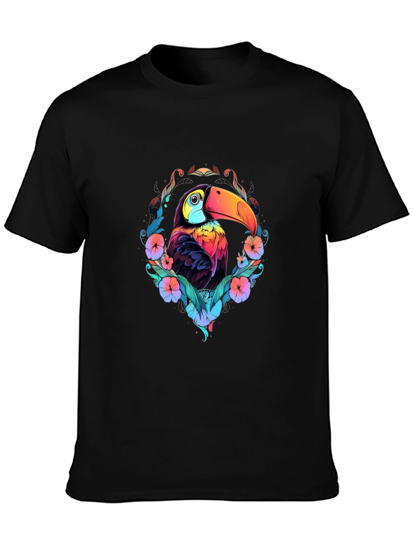 Vibrant Toucan Graphic Black T-Shirt