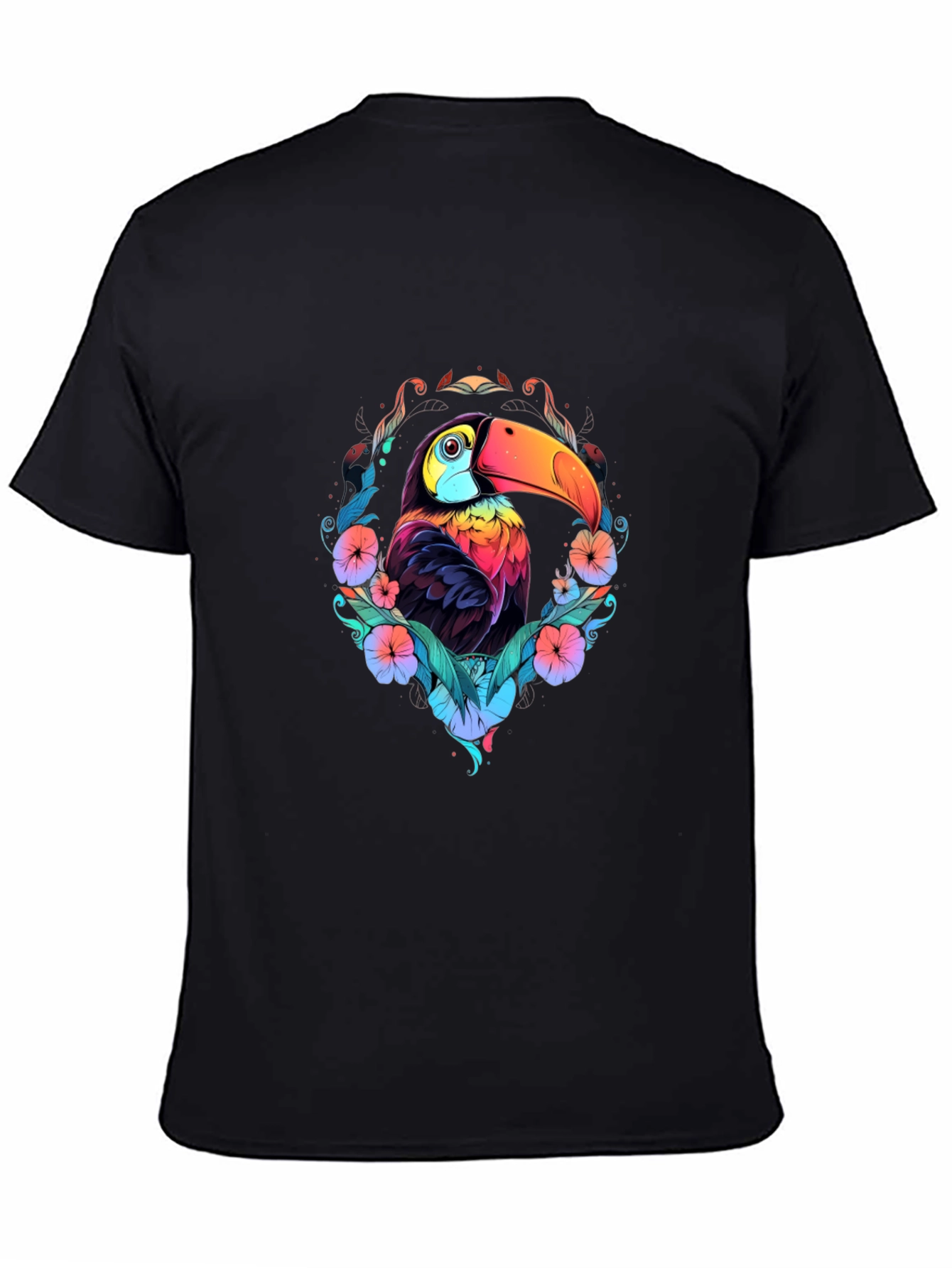 Vibrant Toucan Graphic Black T-Shirt