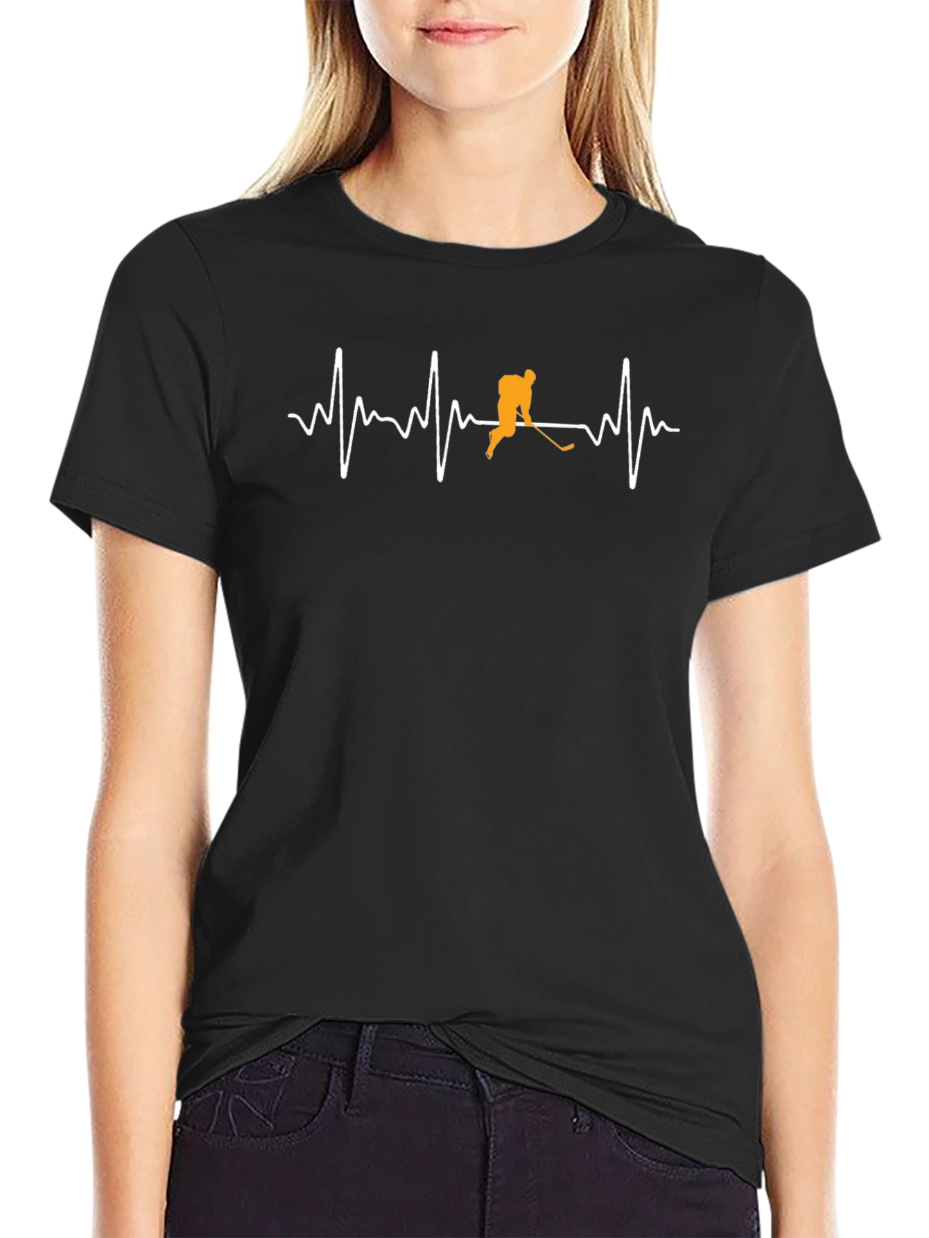 Hockey Heartbeat T-Shirt - Black Cotton Tee