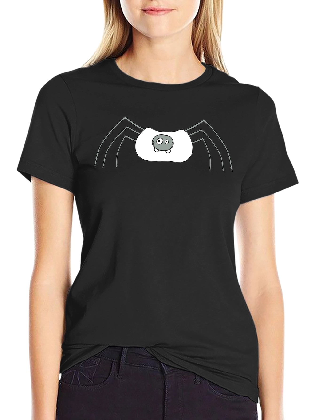 Whimsical Spider Graphic Tee - Black Cotton Blend