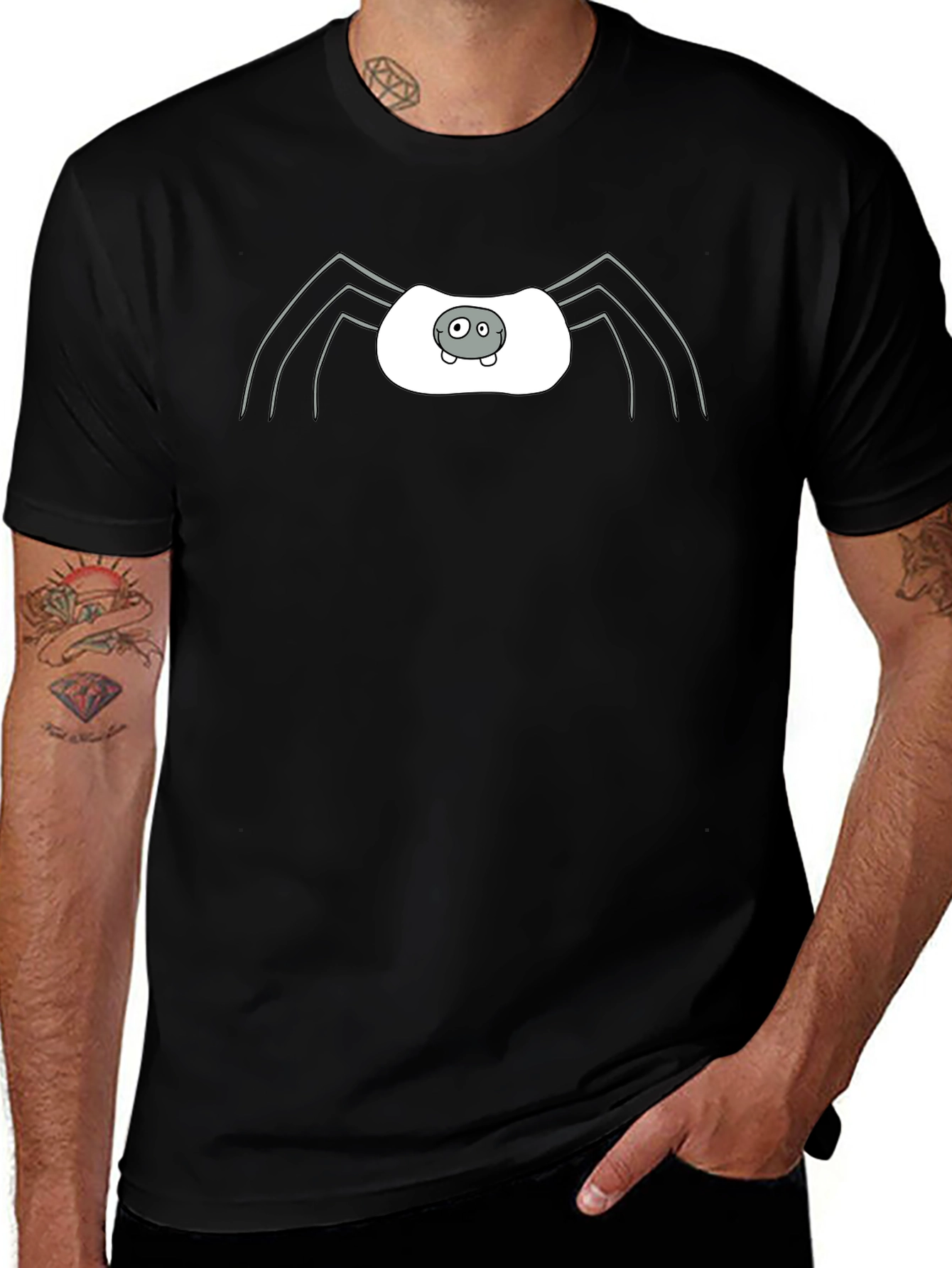 Whimsical Spider Graphic Tee - Black Cotton Blend