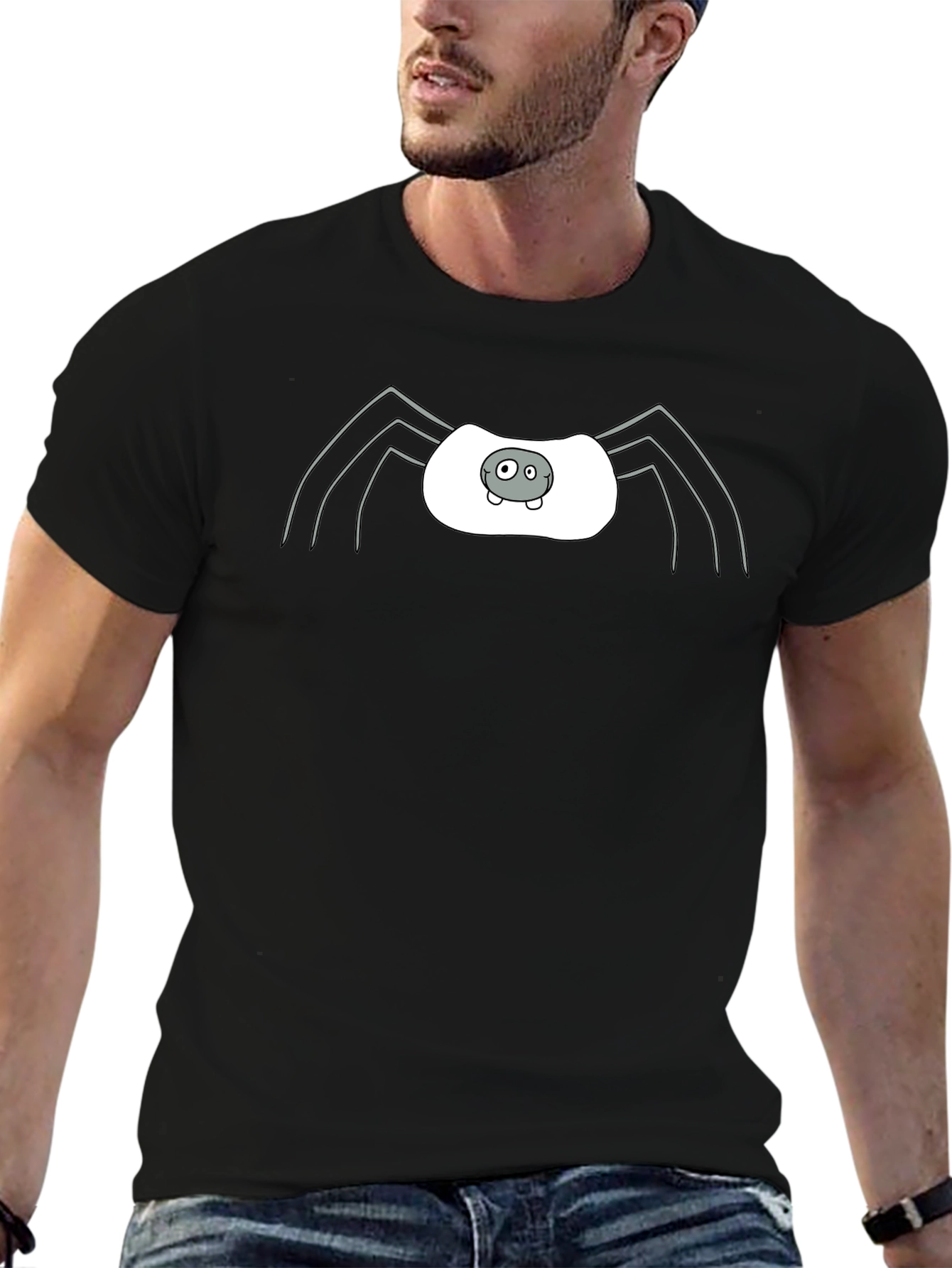 Whimsical Spider Graphic Tee - Black Cotton Blend