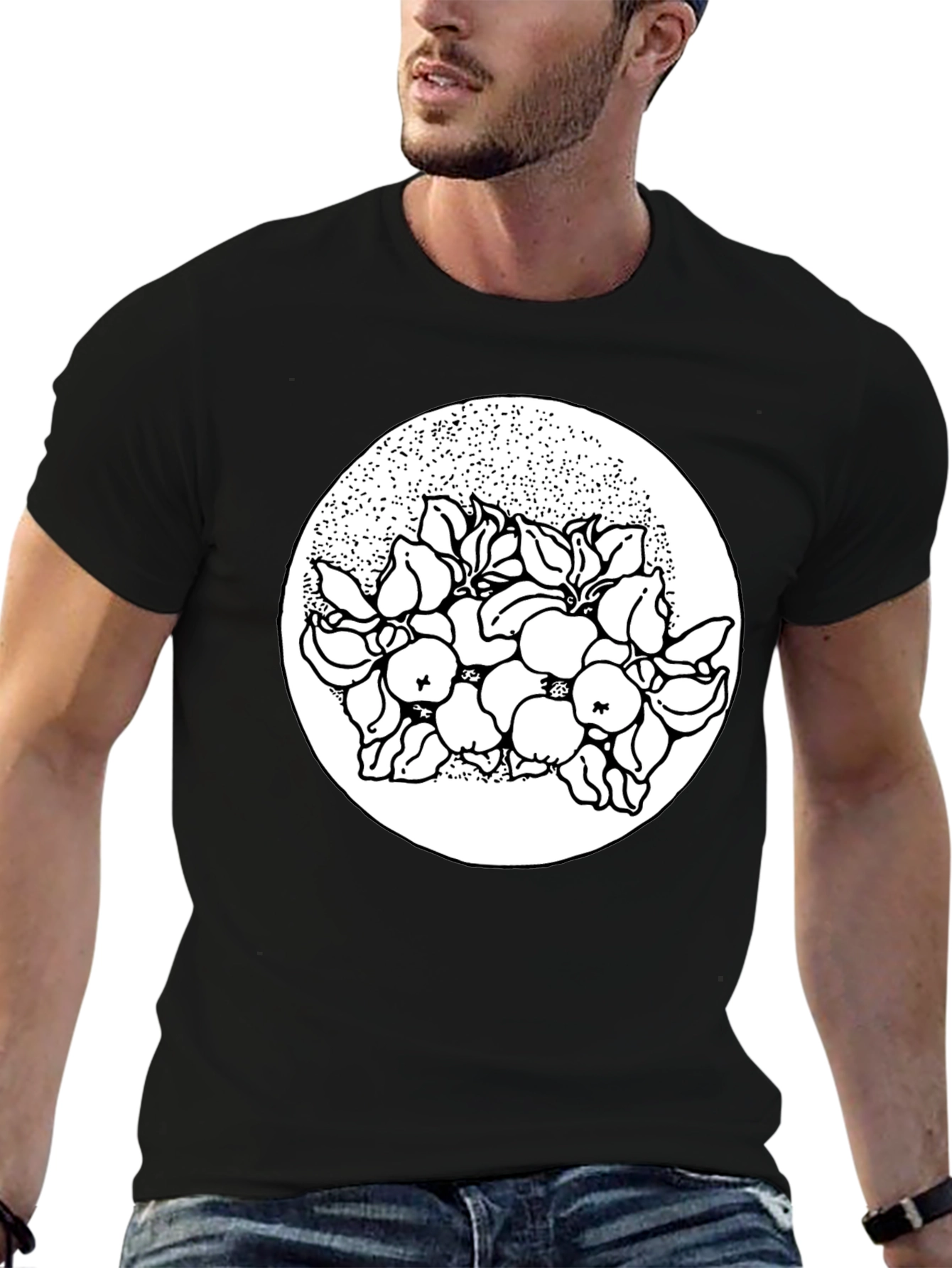 Black Tee with Floral Print Design