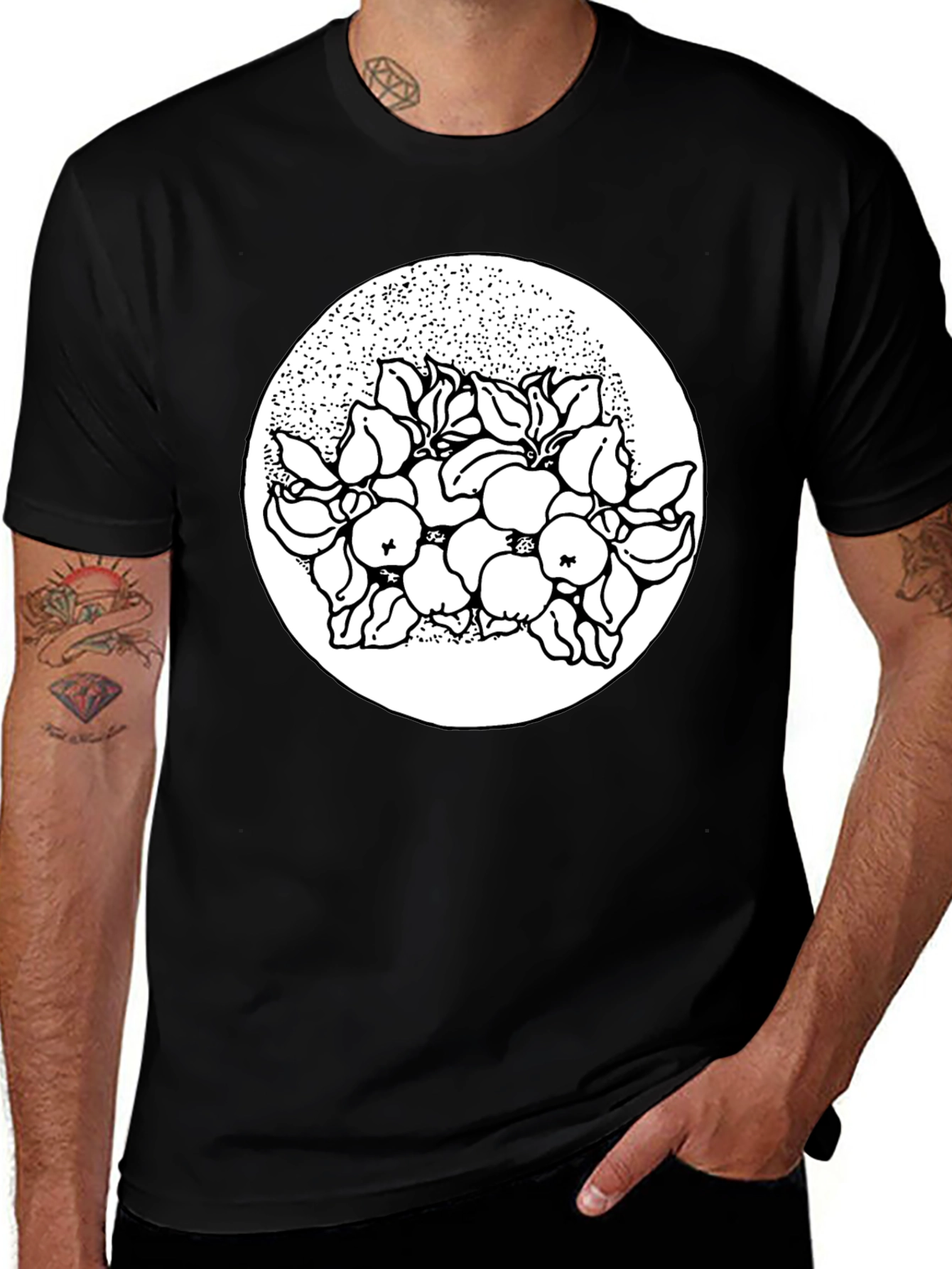Black Tee with Floral Print Design