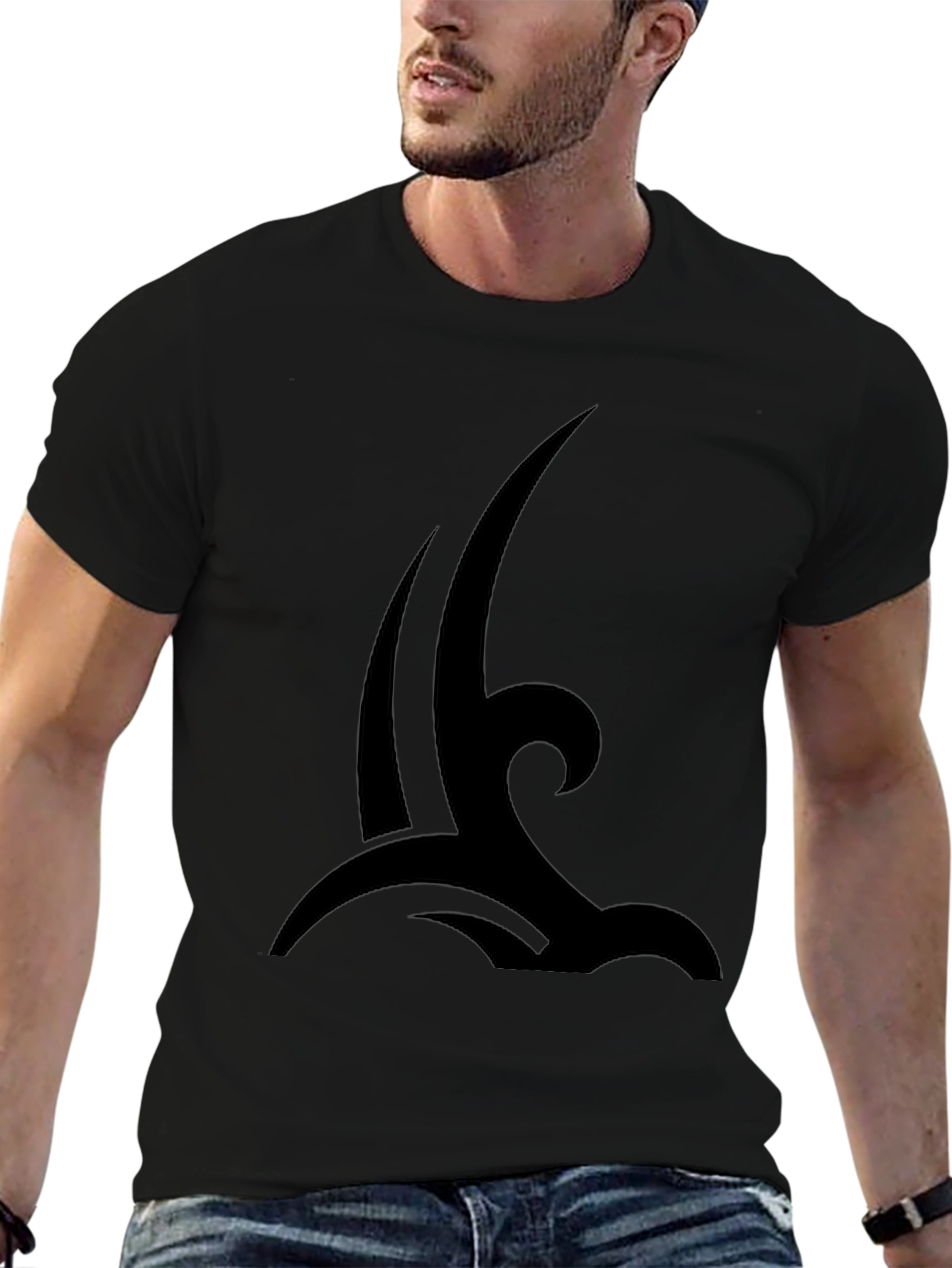 Mens Black Tribal Wave Graphic T-Shirt
