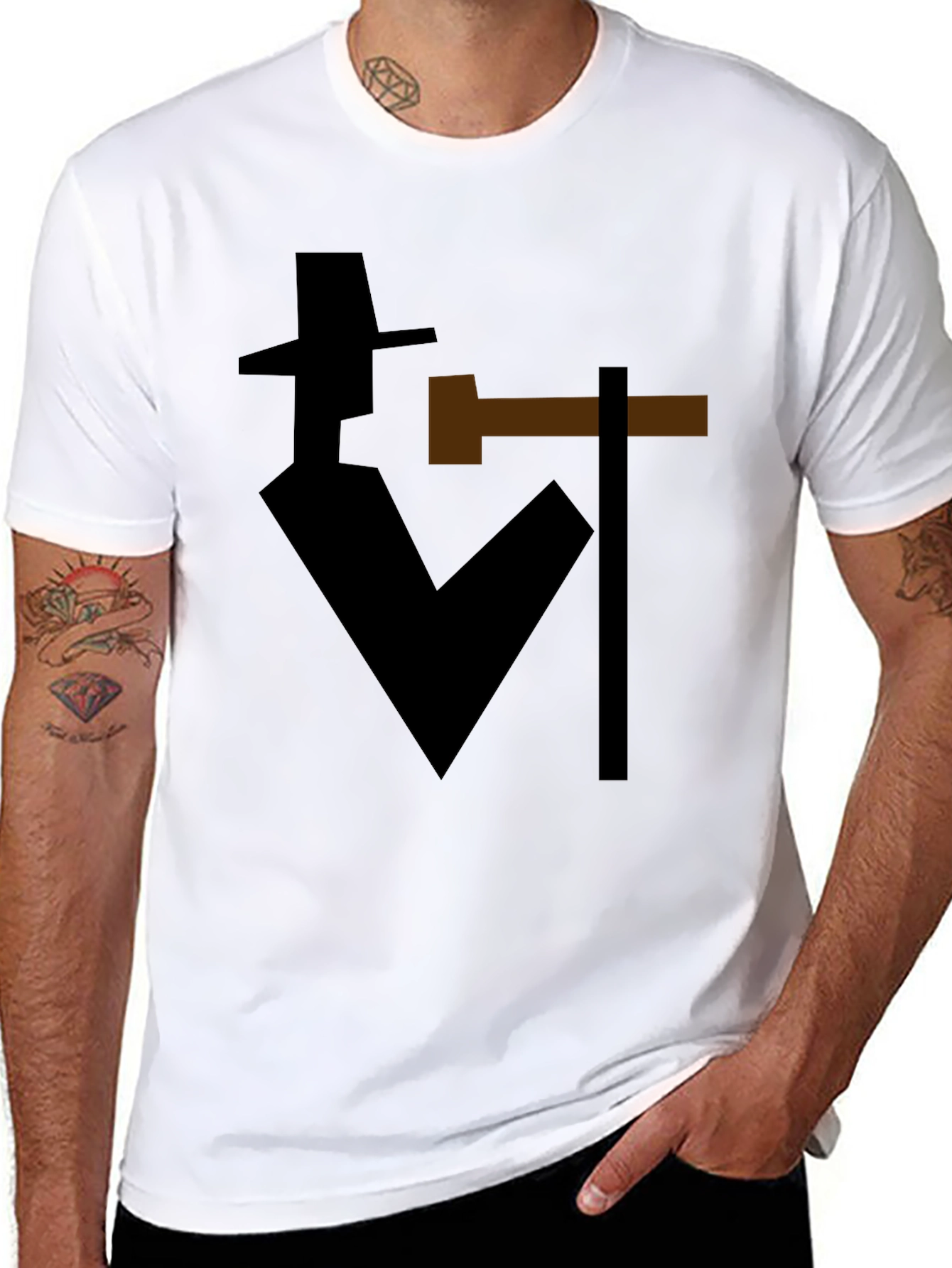 Abstract Detective Graphic T-Shirt - Stylish Silhouette Tee
