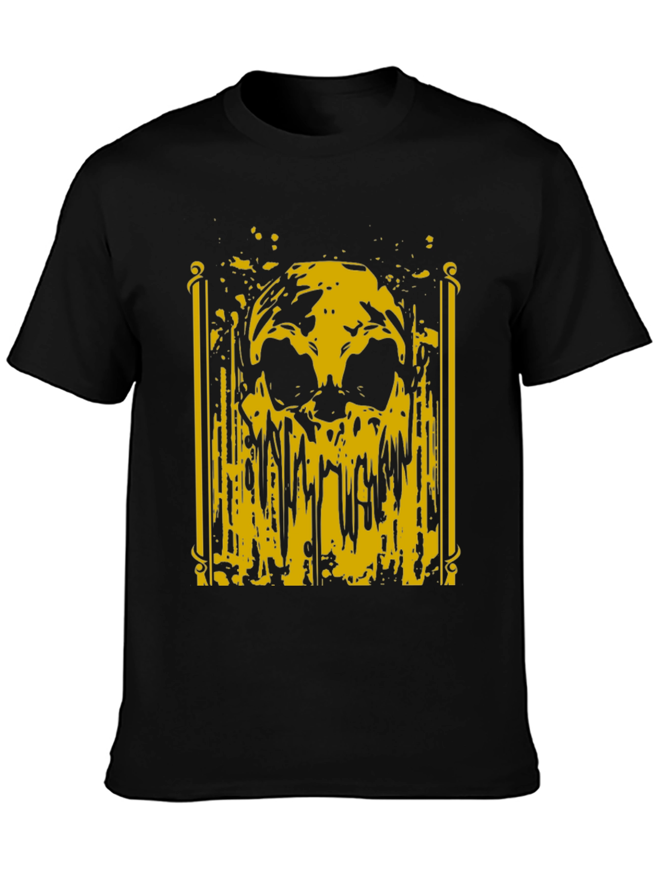 Skull Graphic T-Shirt - Bold Yellow Print on Black