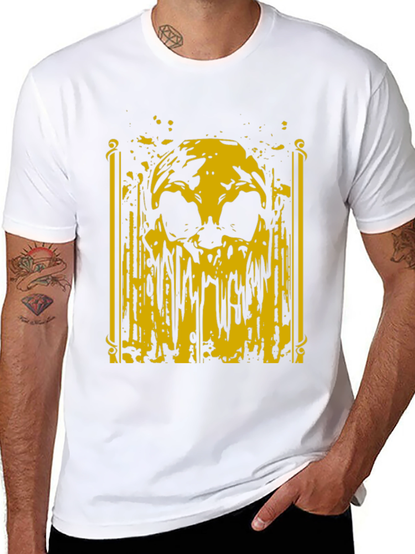Skull Graphic T-Shirt - Bold Yellow Print on Black