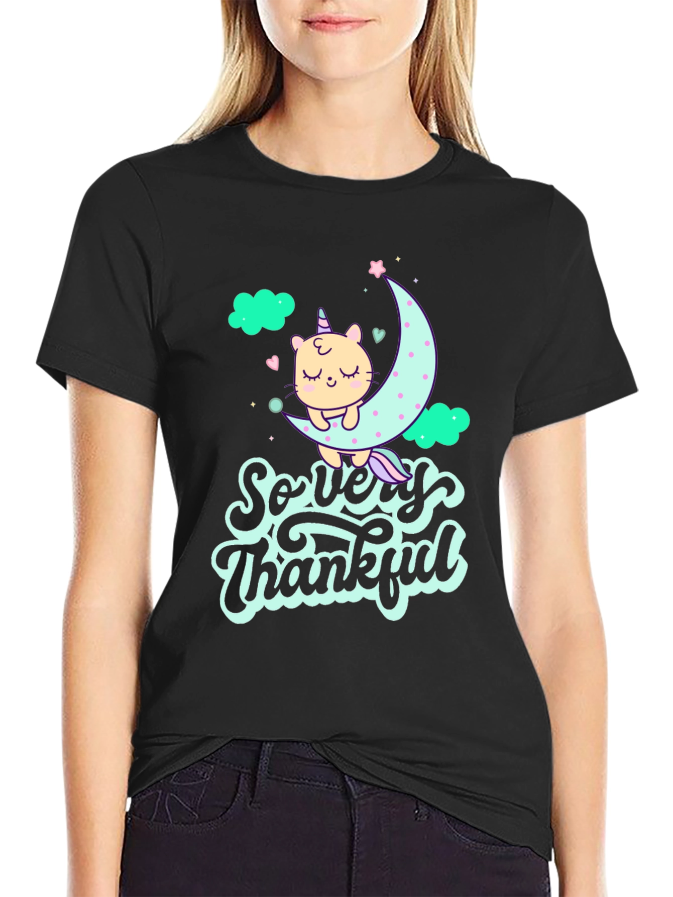 So Very Thankful Cat Moon Graphic Tee