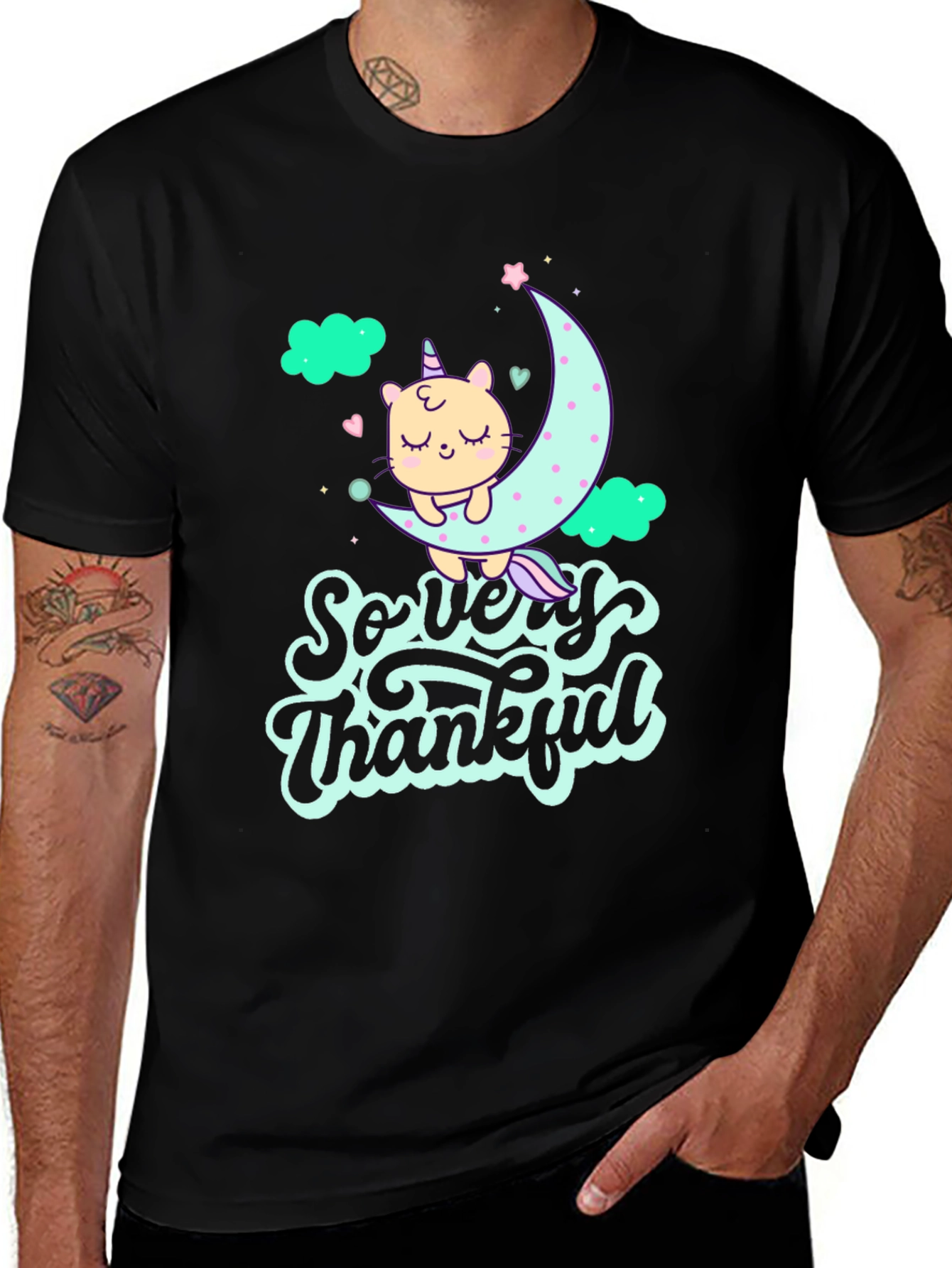 So Very Thankful Cat Moon Graphic Tee