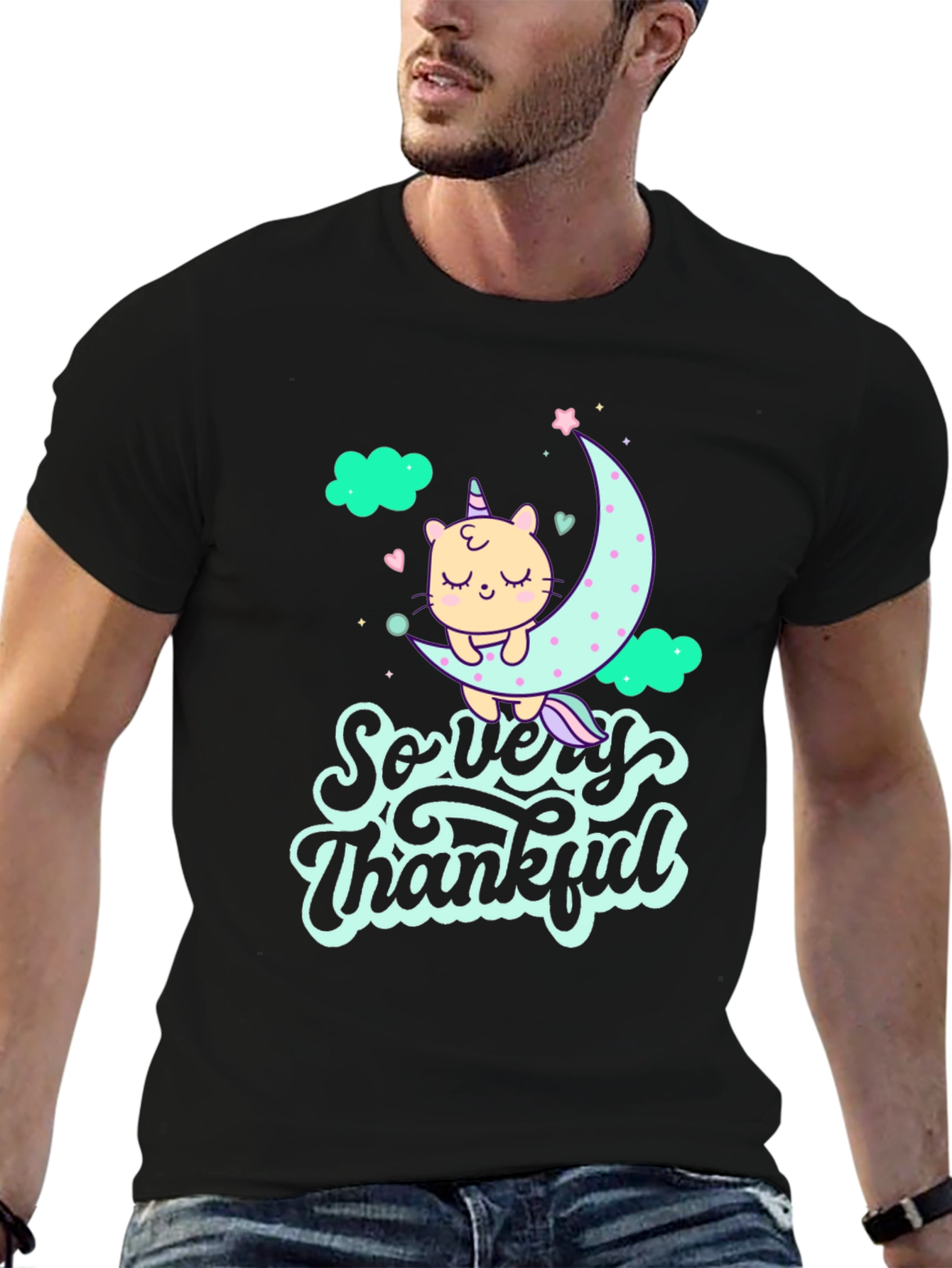 So Very Thankful Cat Moon Graphic Tee