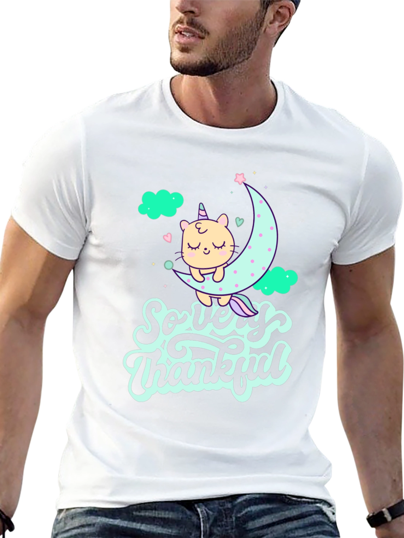 So Very Thankful Cat Moon Graphic Tee