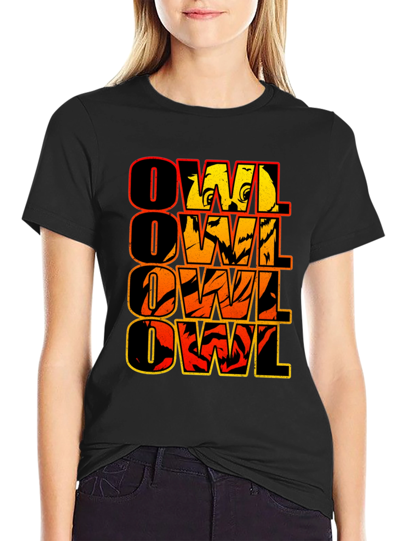Owl Graphic Print Mens Black T-Shirt