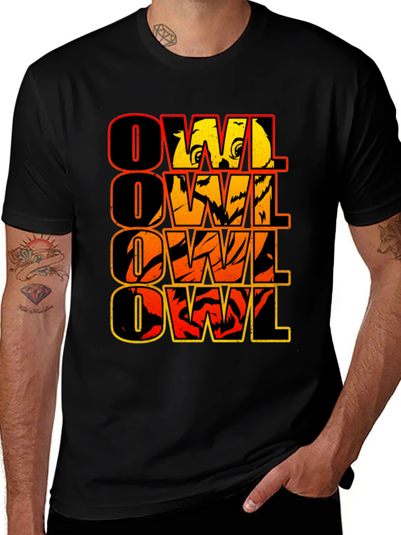 Owl Graphic Print Mens Black T-Shirt