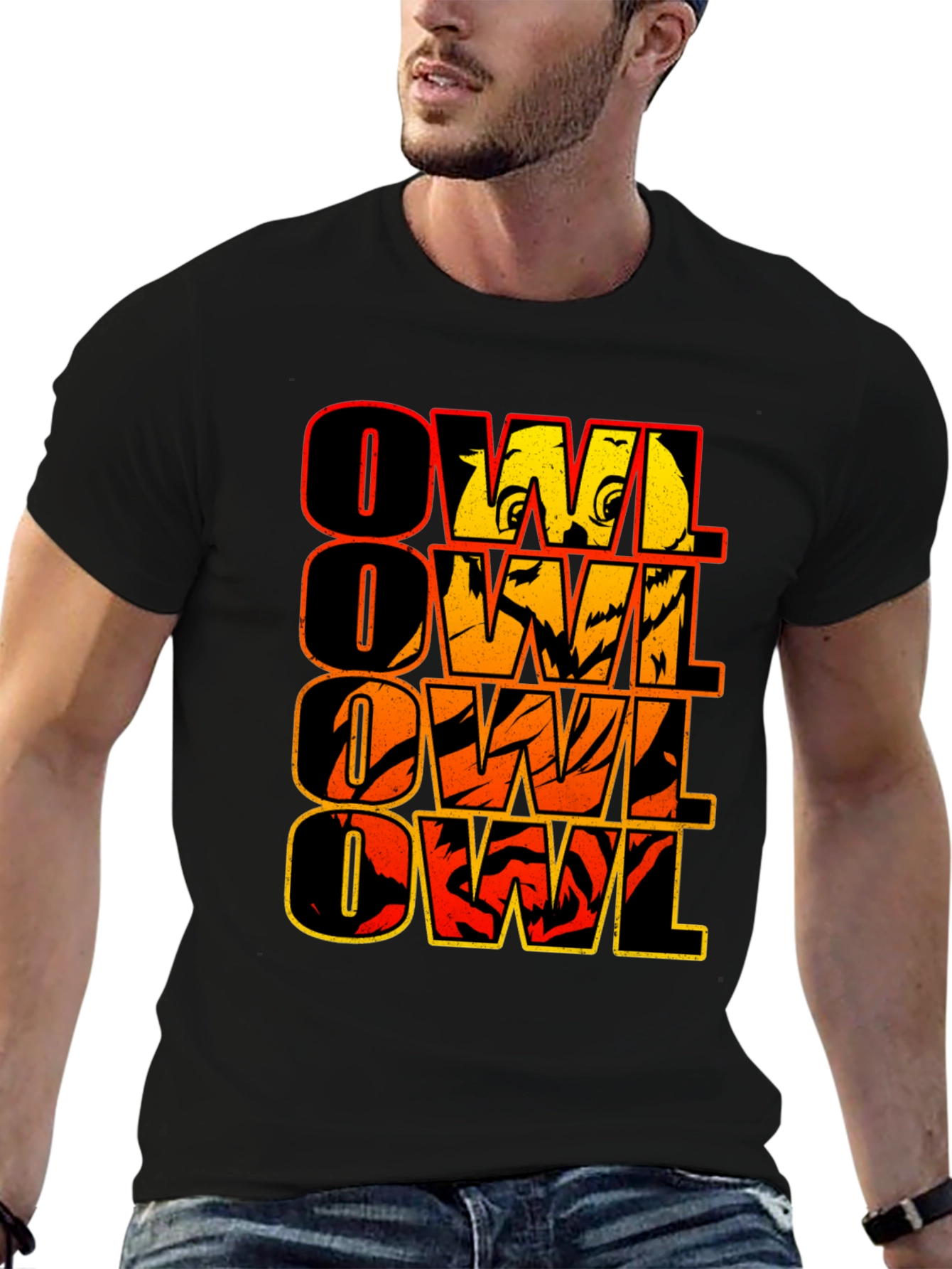Owl Graphic Print Mens Black T-Shirt