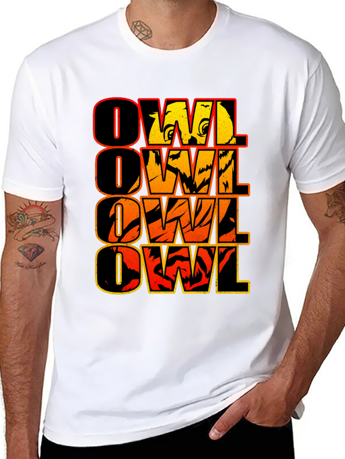 Owl Graphic Print Mens Black T-Shirt