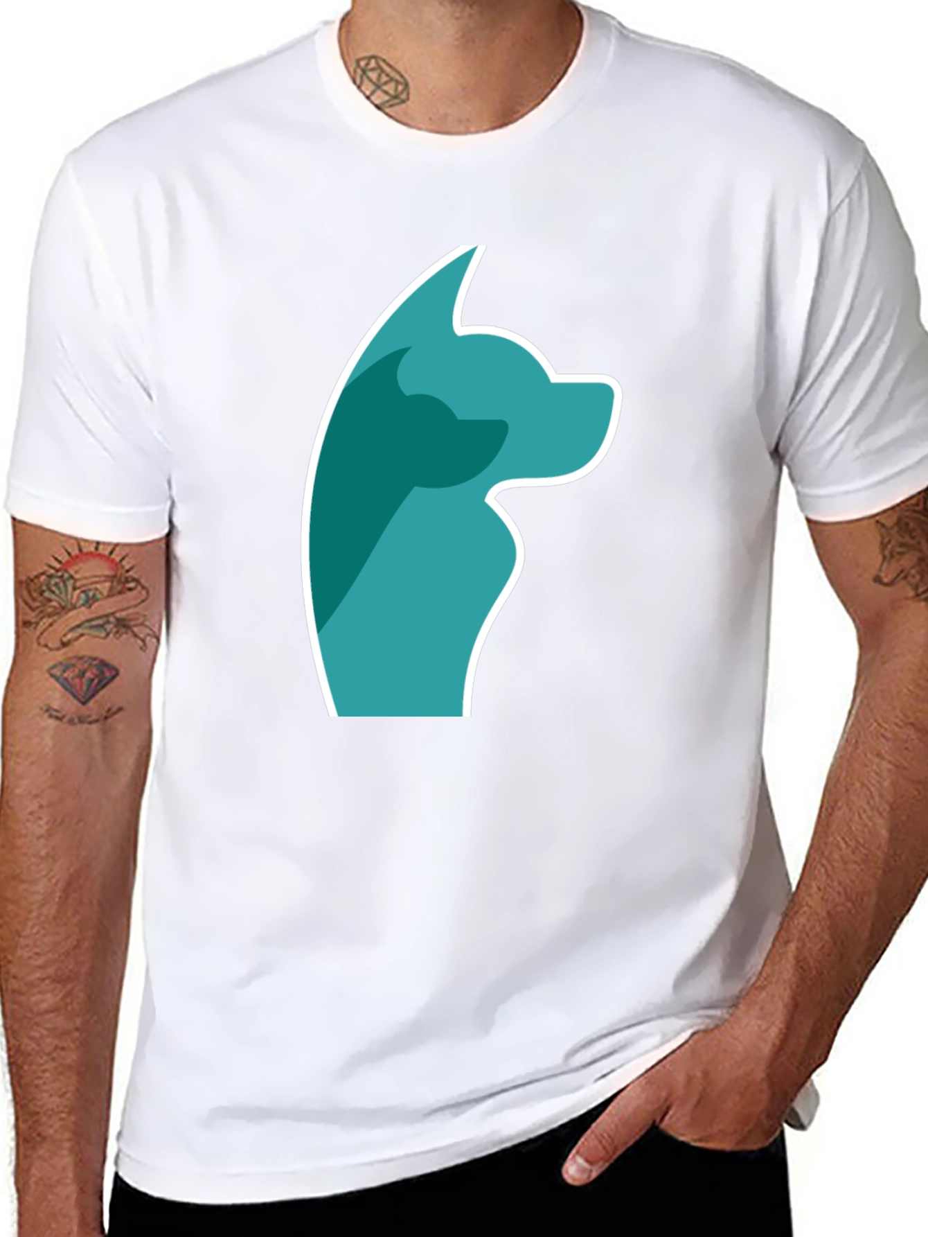 Stylish Black Tee with Teal Dog Graphic