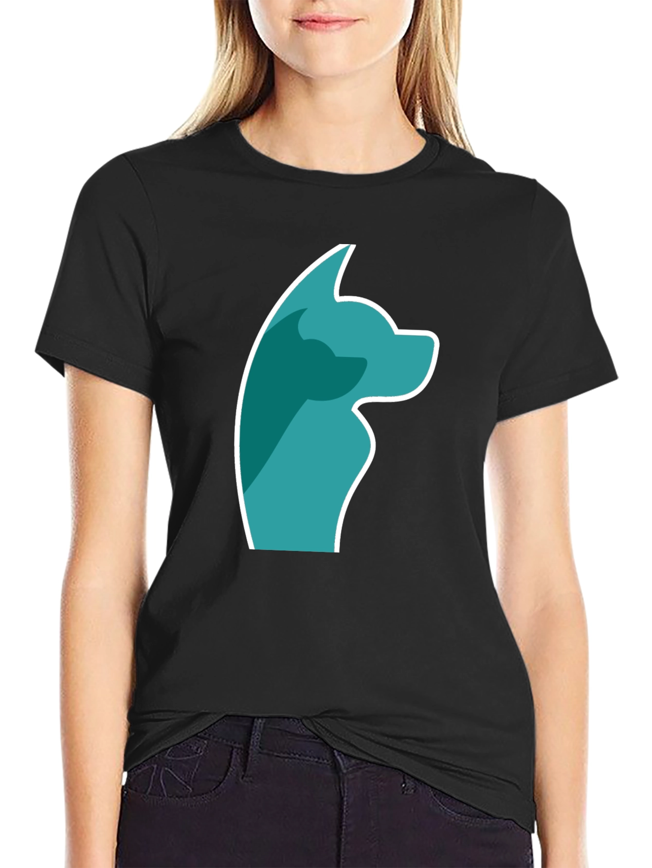 Stylish Black Tee with Teal Dog Graphic