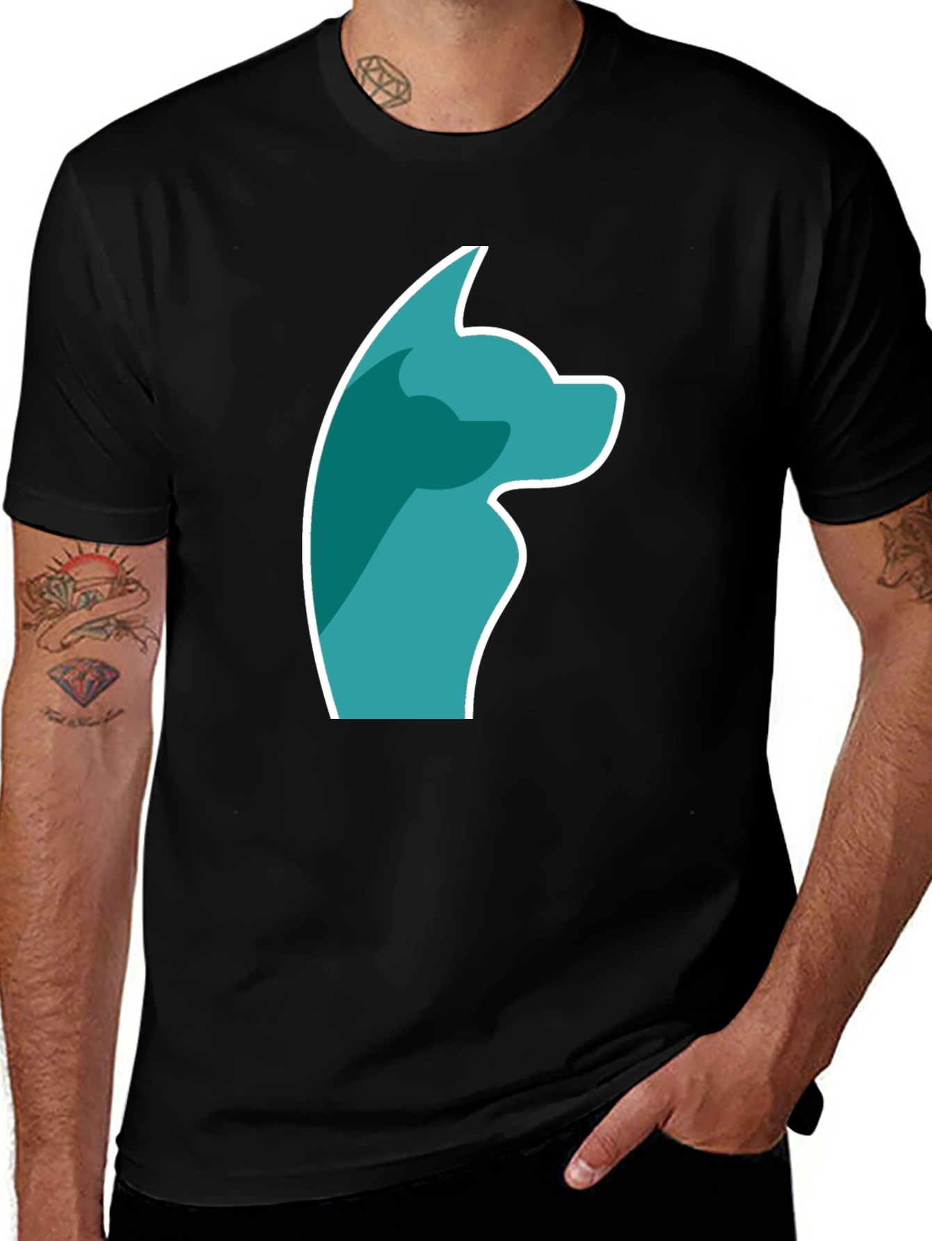 Stylish Black Tee with Teal Dog Graphic
