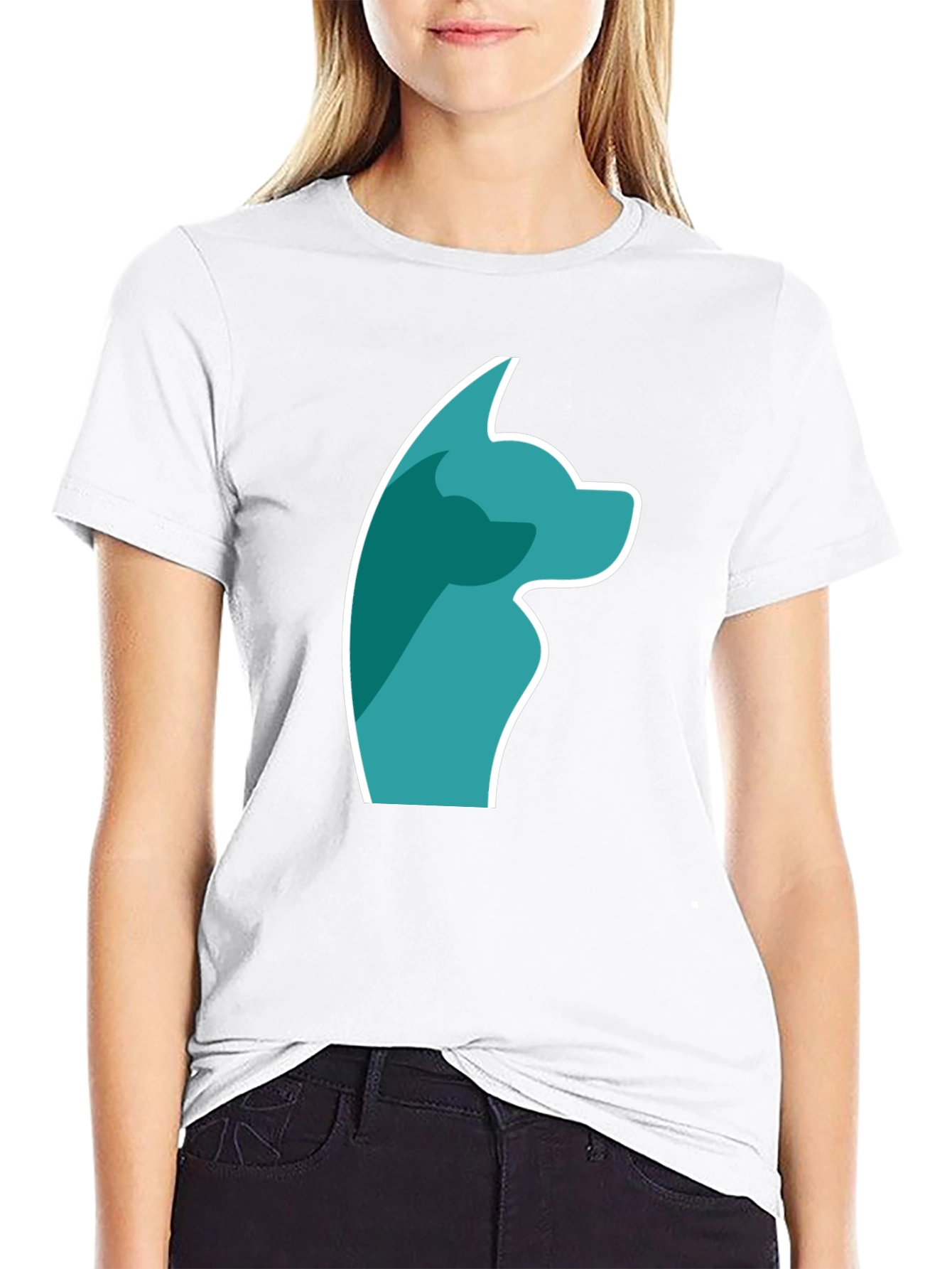 Stylish Black Tee with Teal Dog Graphic