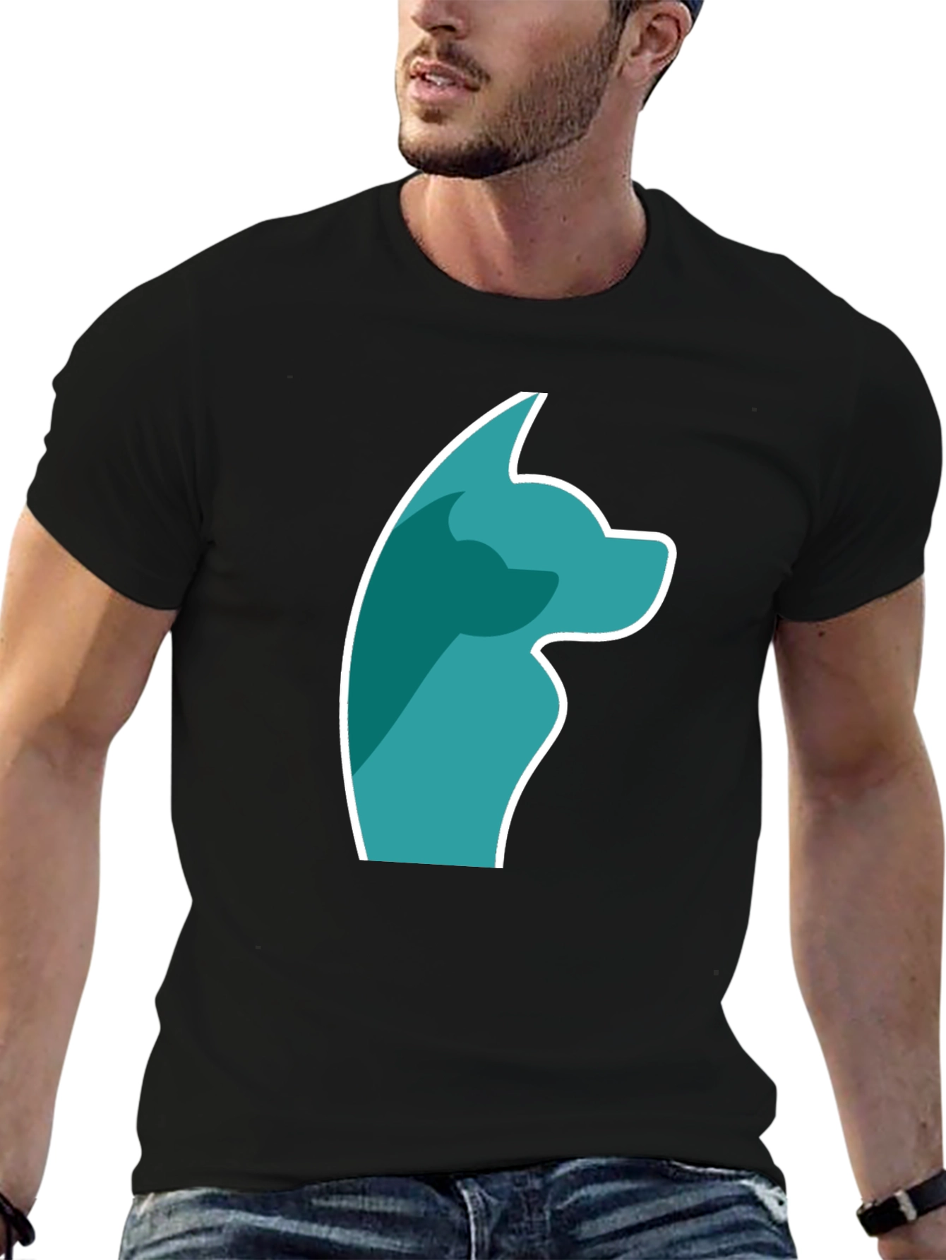Stylish Black Tee with Teal Dog Graphic