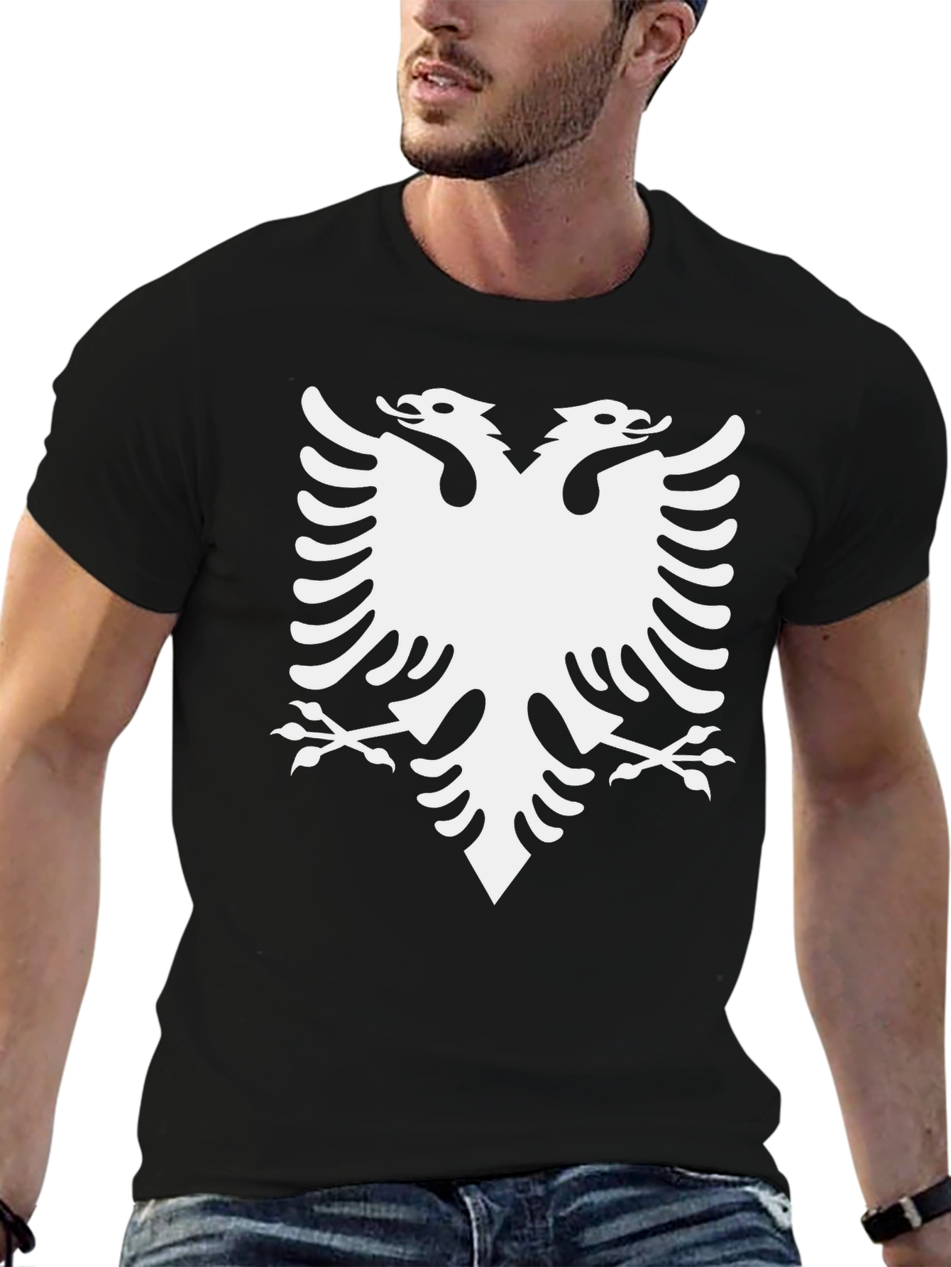 Black T-Shirt with Albanian Eagle Graphic