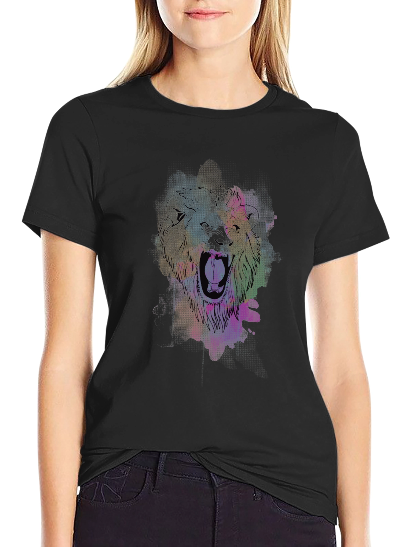 Lion Graphic Black T-Shirt - Bold Artistic Design