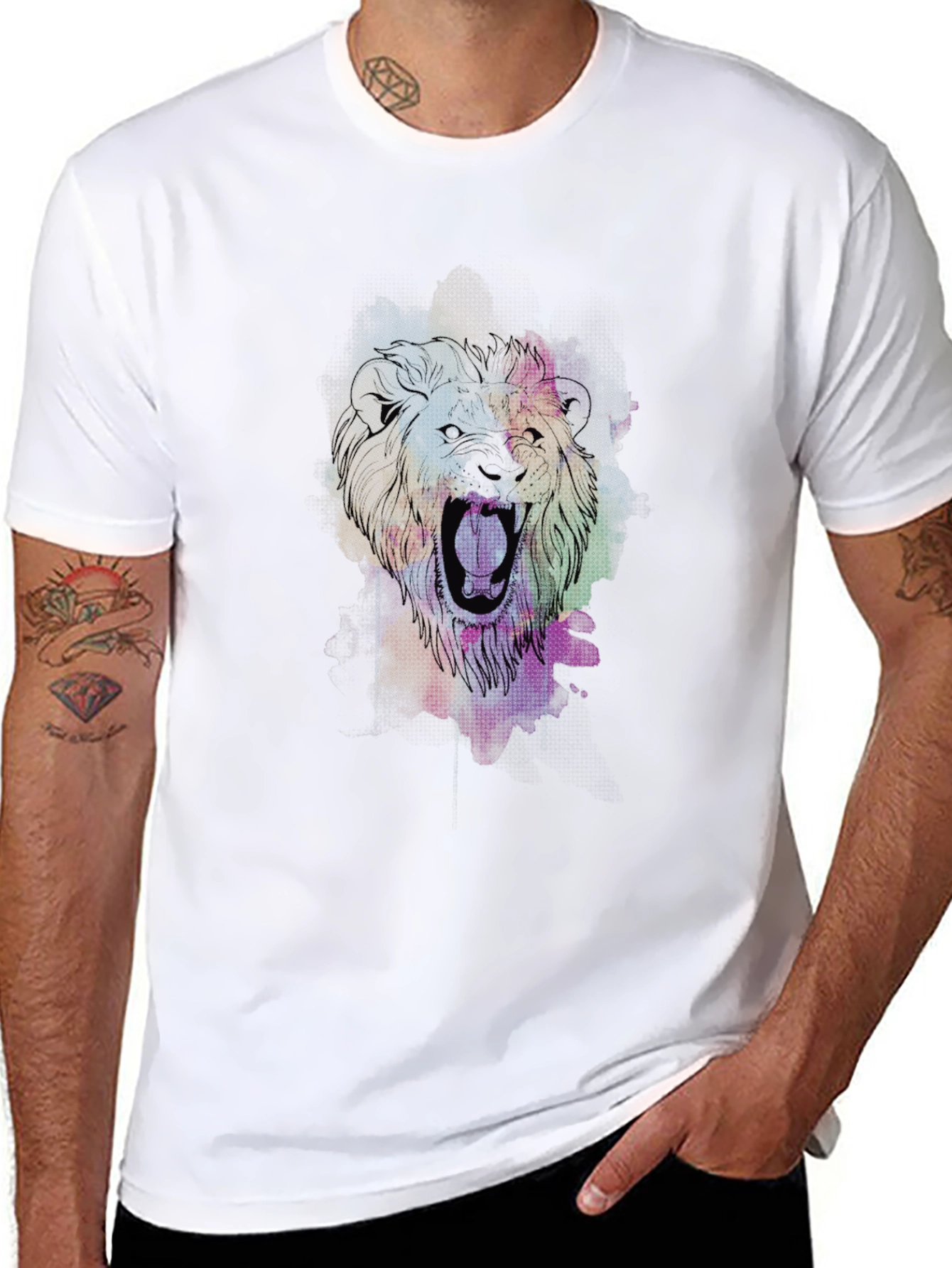 Lion Graphic Black T-Shirt - Bold Artistic Design