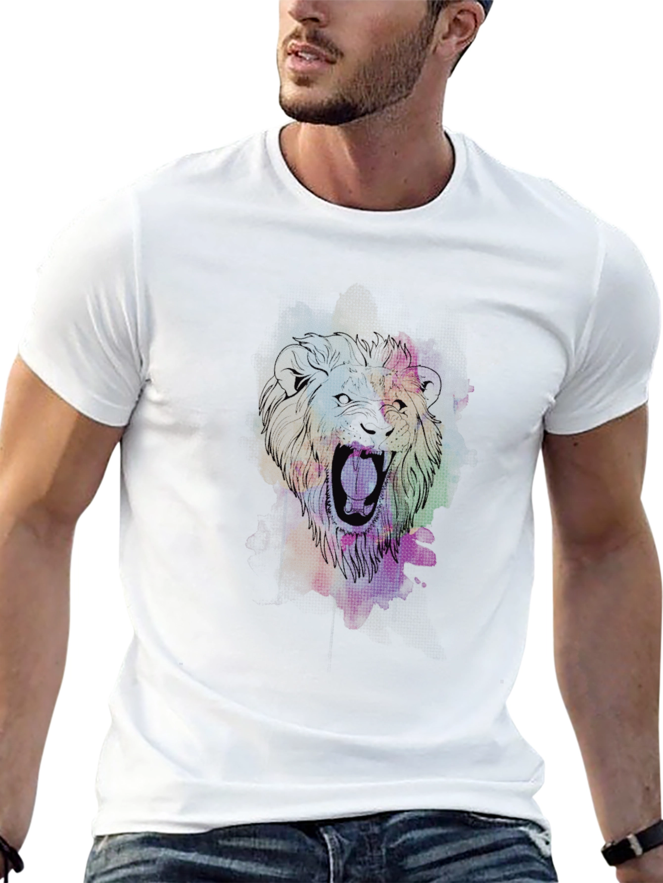 Lion Graphic Black T-Shirt - Bold Artistic Design