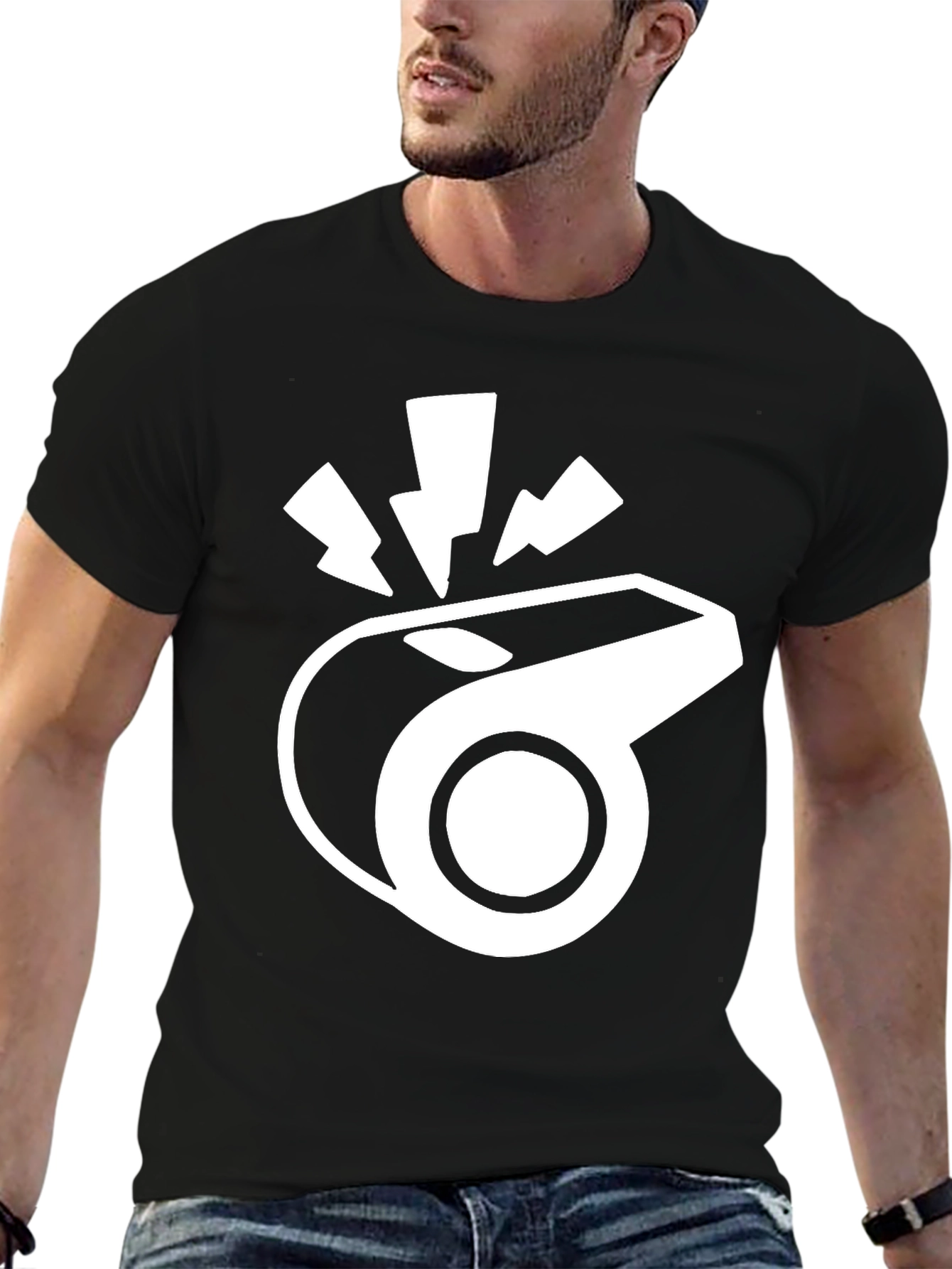 Black T-Shirt with Whistle Graphic