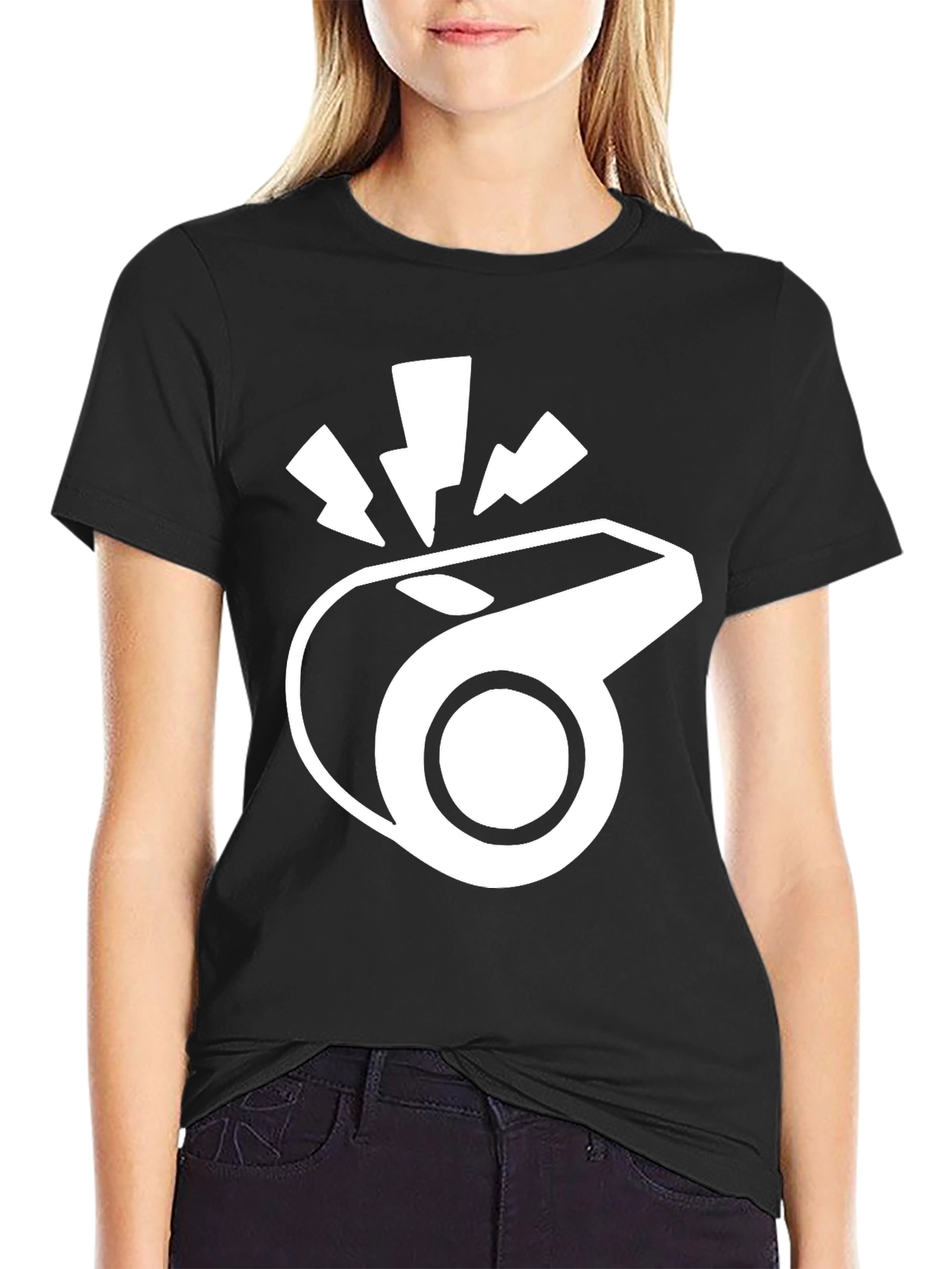 Black T-Shirt with Whistle Graphic
